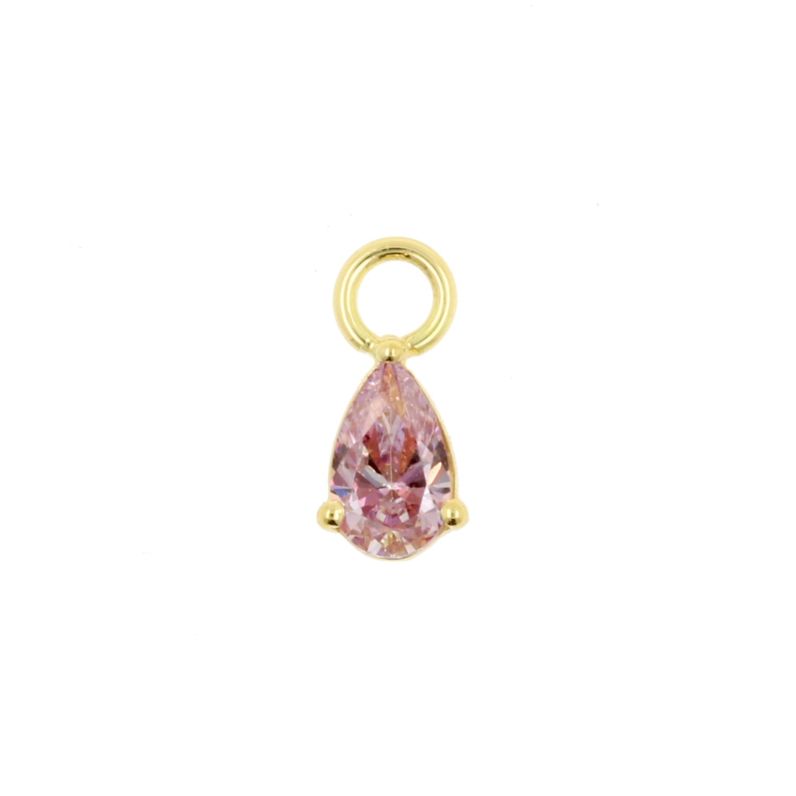 18 Karat Gold Click Ring Charm - Zirconia Droplet Morganite