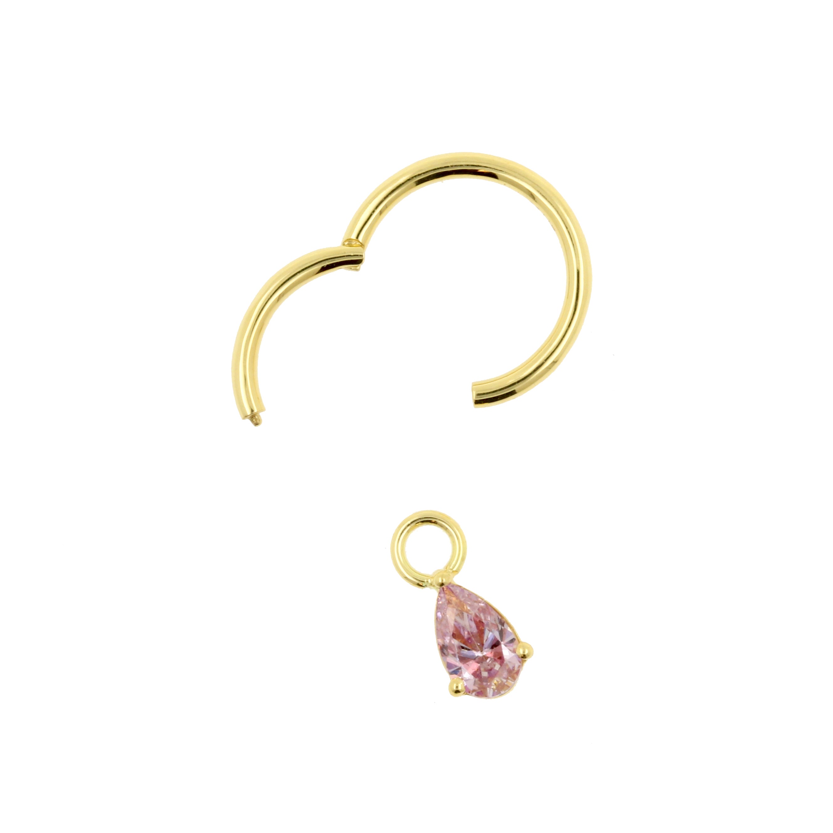 18 Karat Gold Click Ring Charm - Zirconia Droplet Morganite