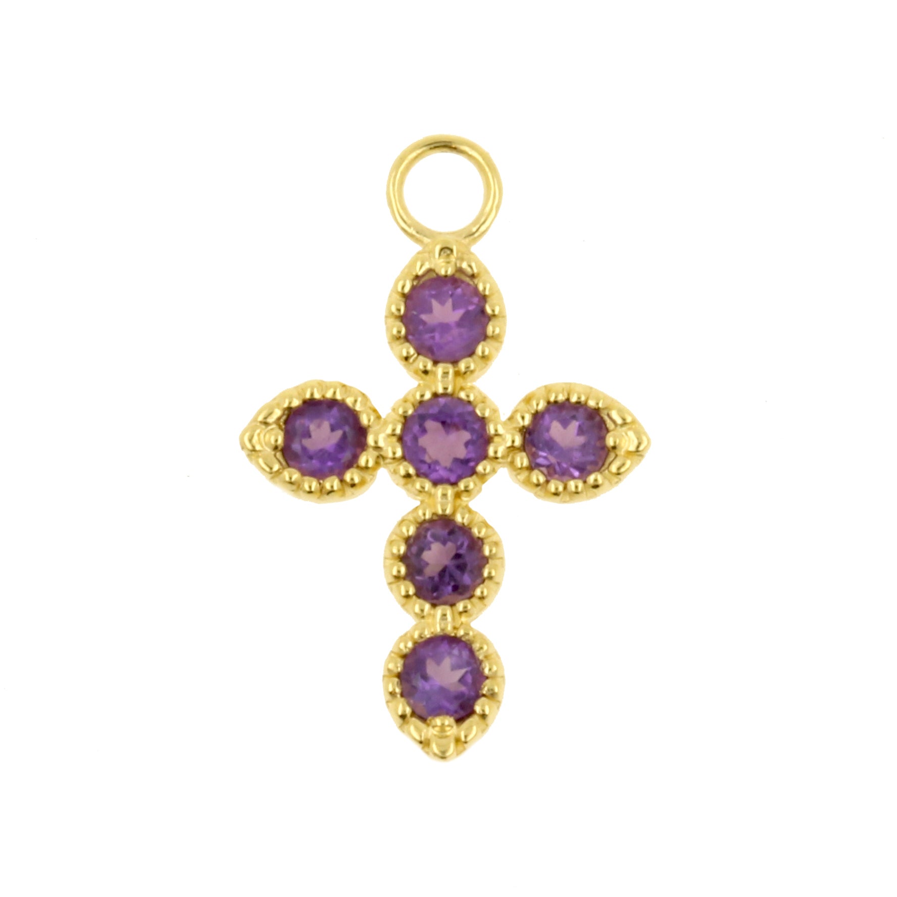 18 Karat Gold Click Ring Charm - Cross Amethyst