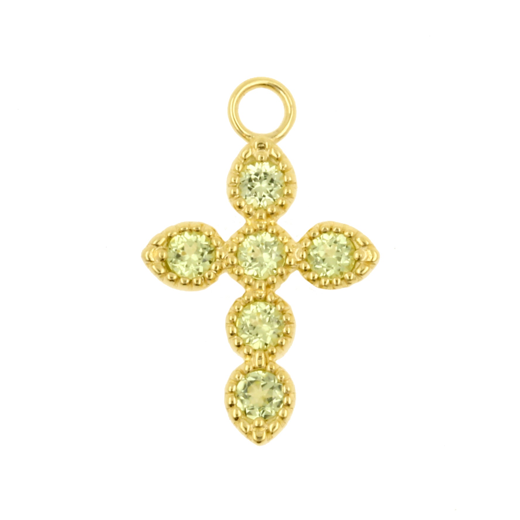 18 Karat Gold Click Ring Charm - Cross Peridot