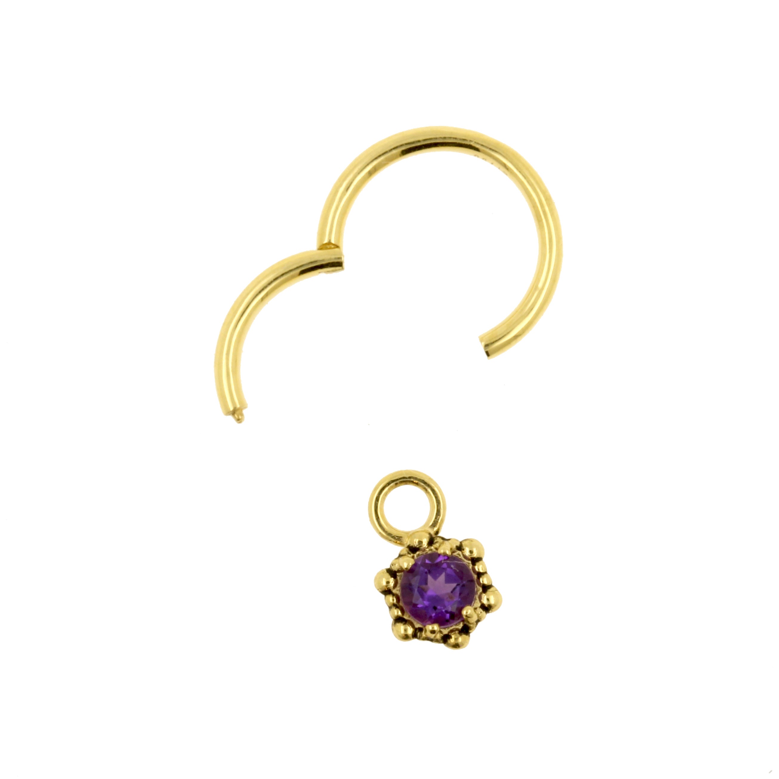 18 Karat Gold Click Ring Charm - Vintage Dots Amethyst