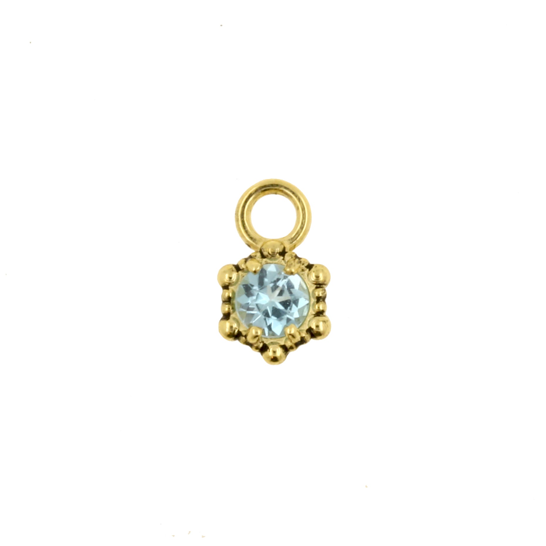 18 Karat Gold Click Ring Charm - Vintage Dots Blue Topaz