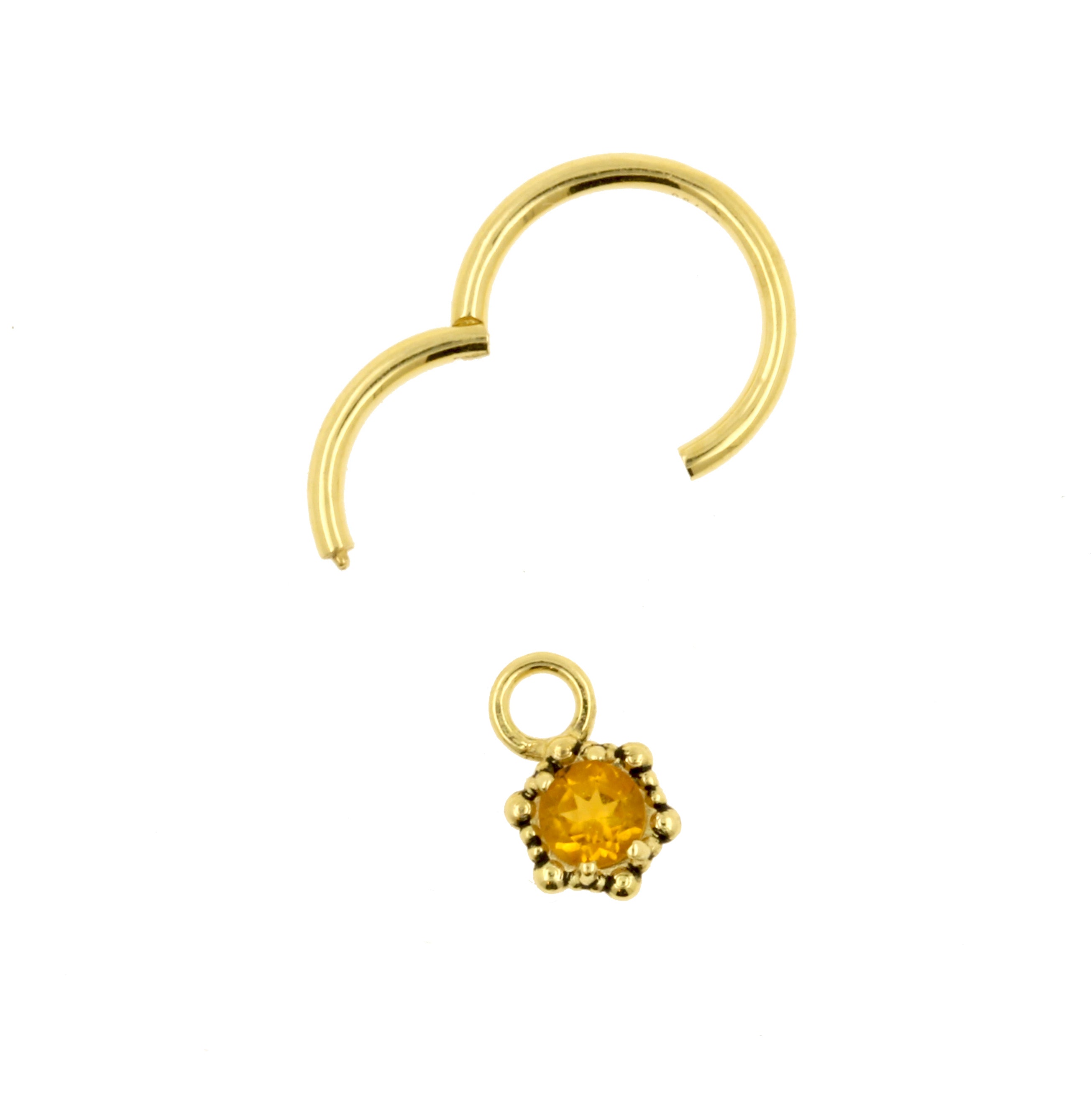 18 Karat Gold Click Ring Charm - Vintage Dots Citrine