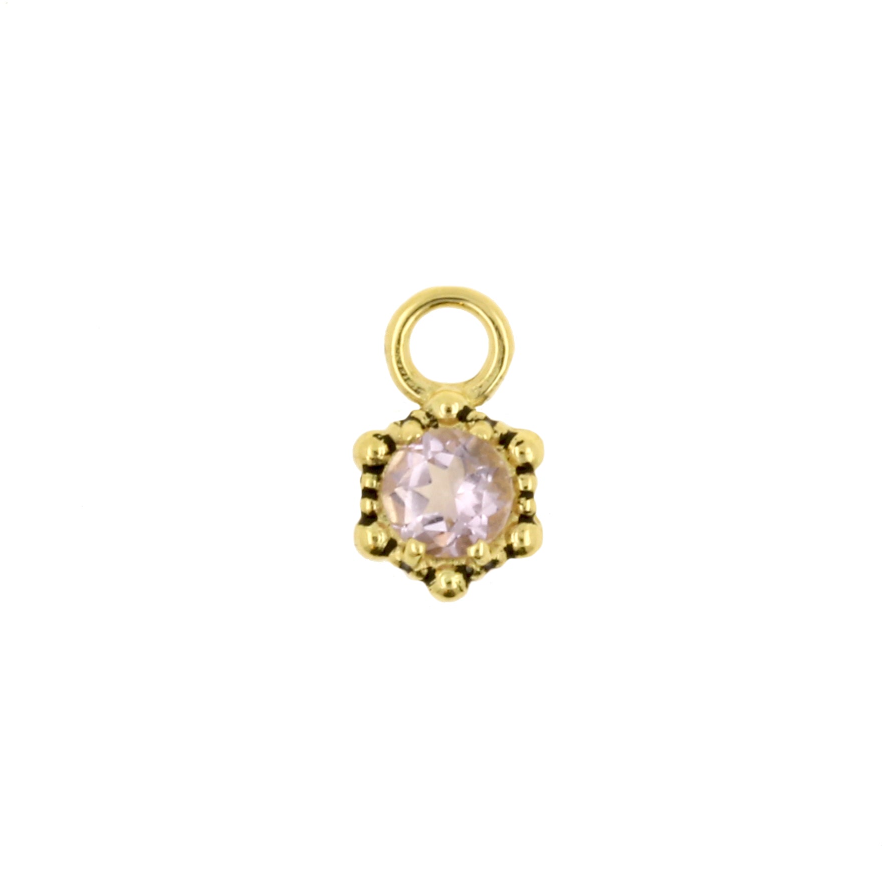 18 Karat Gold Click Ring Charm - Vintage Dots Pink Amethyst