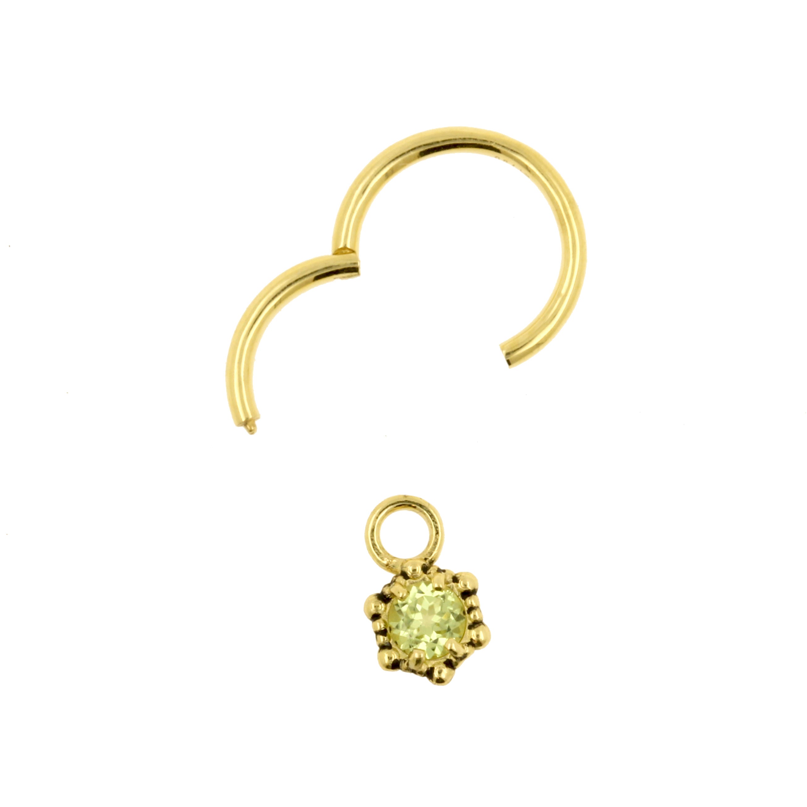 18 Karat Gold Click Ring Charm - Vintage Dots Peridot