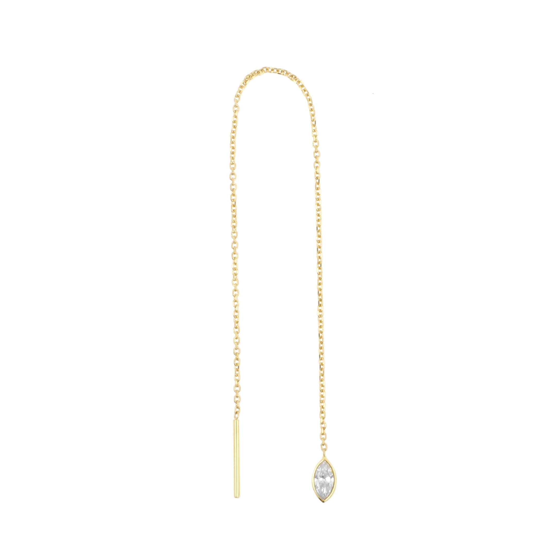 18 Karat Gold Ear Threader - Zirconia Marquise