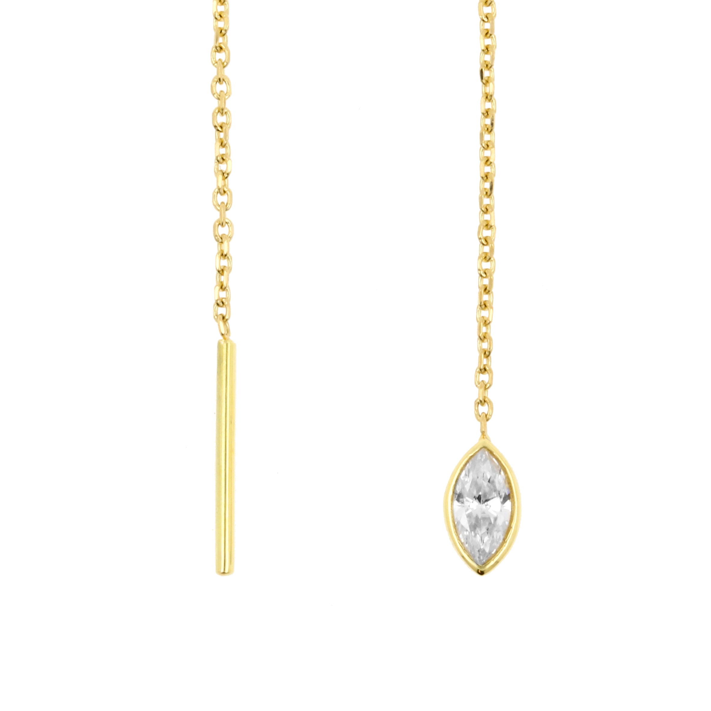 18 Karat Gold Ear Threader - Zirconia Marquise