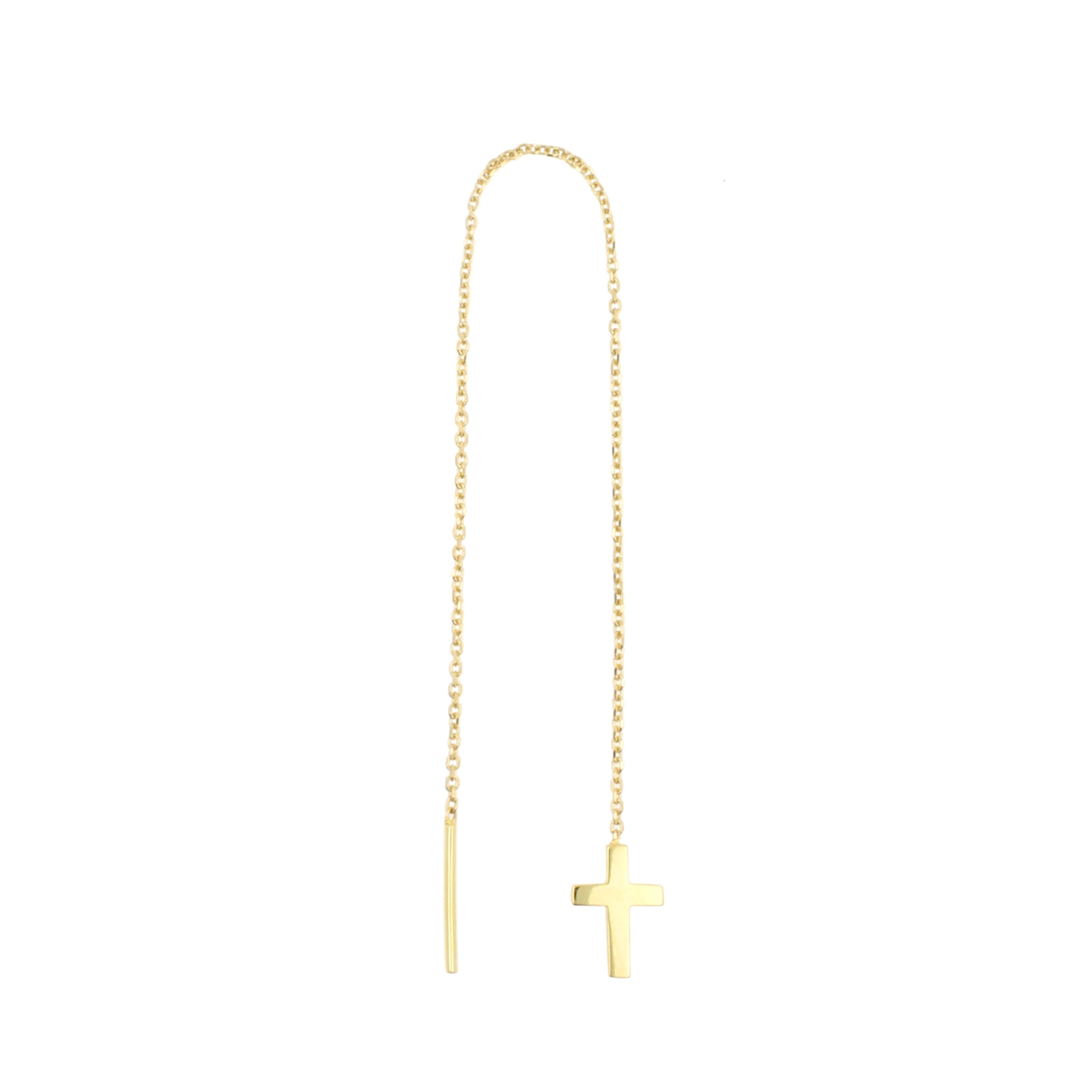 18 Karat Gold Ear Threader - Cross