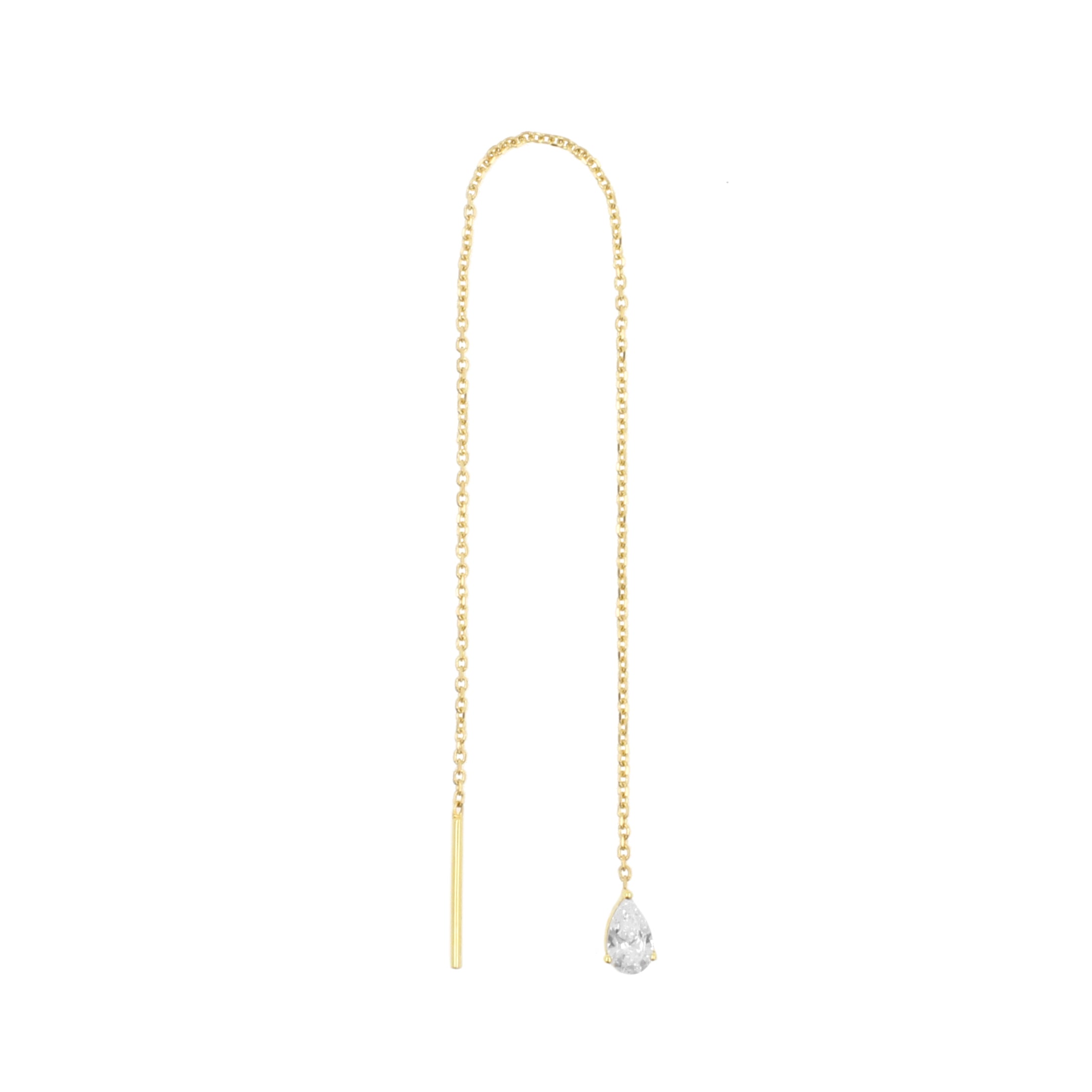 18 Karat Gold Ear Threader - Zirconia Teardrop