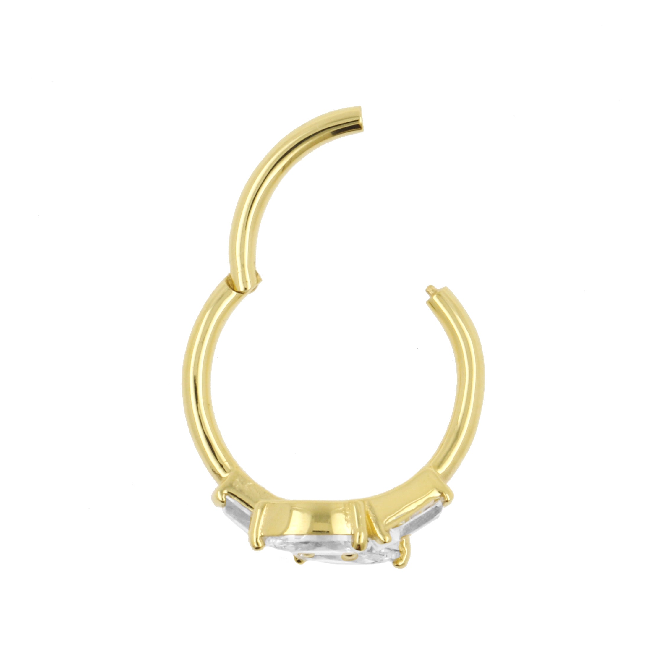 18 Karat Gold Conch Clicker - Zirconia Trapezoids