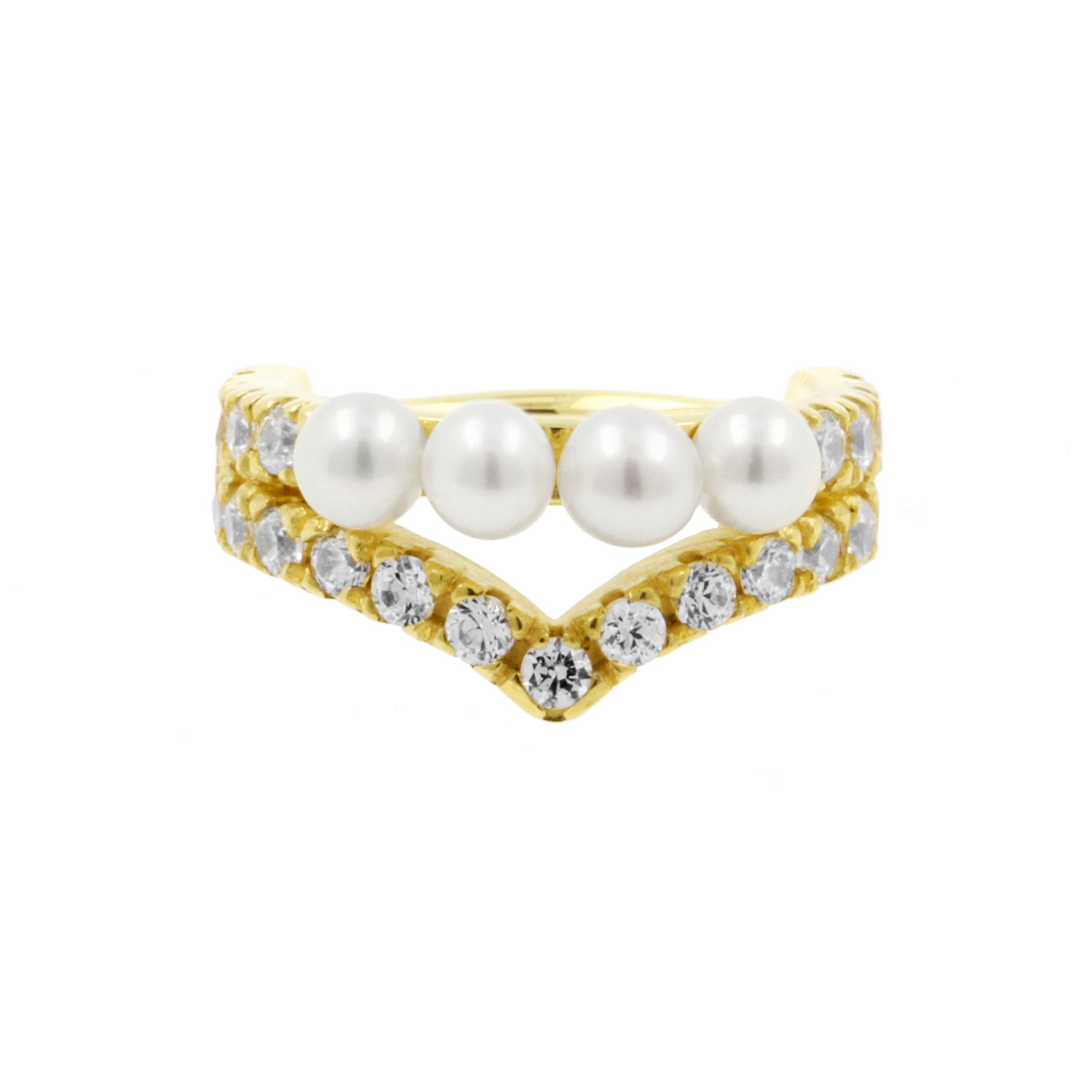 18 Karat Gold Conch Clicker - Zirconia And Pearl Tiara