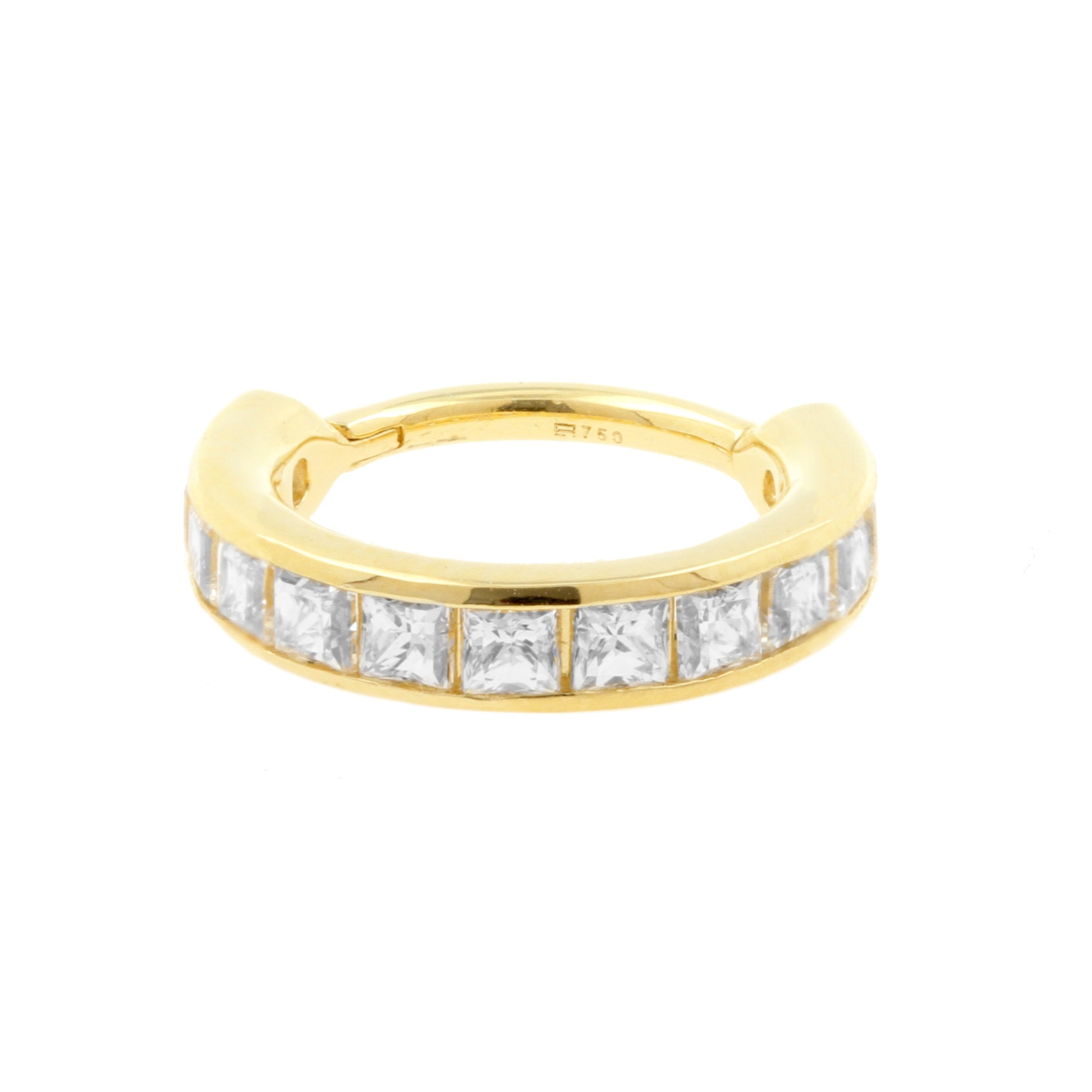 18 Karat Gold Conch Clicker - Zirconia Princess Cut