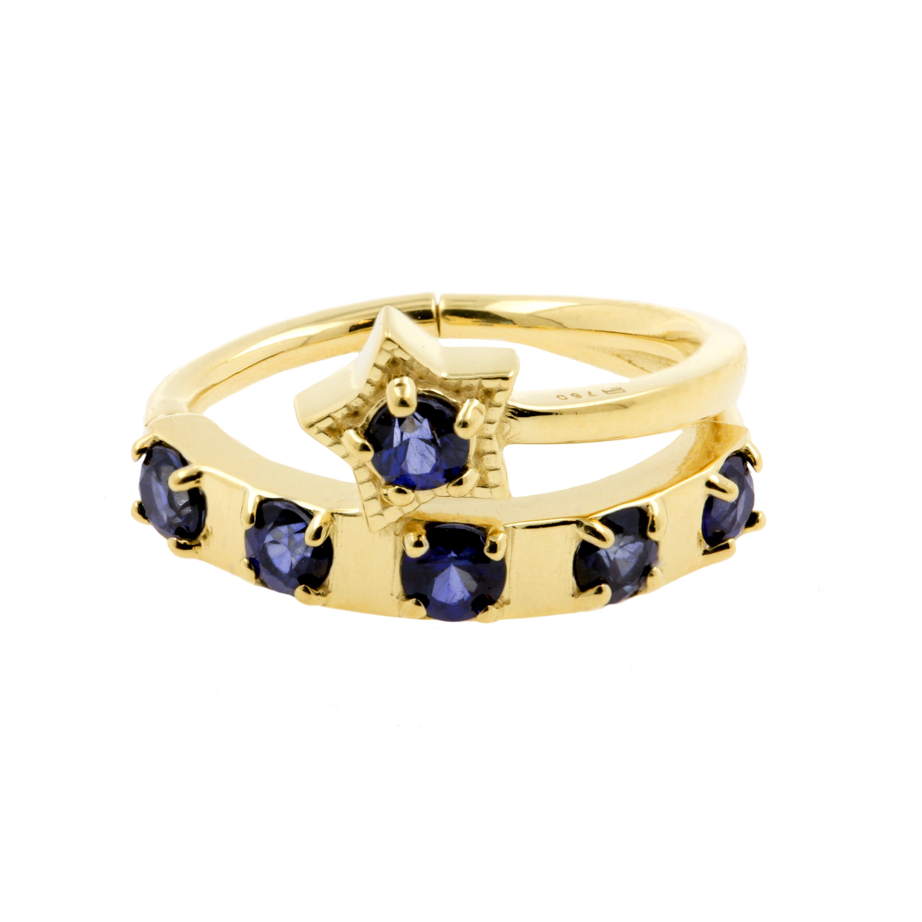 18 Karat Gold Conch Clicker - Diffusion Sapphire Shooting Star Blue