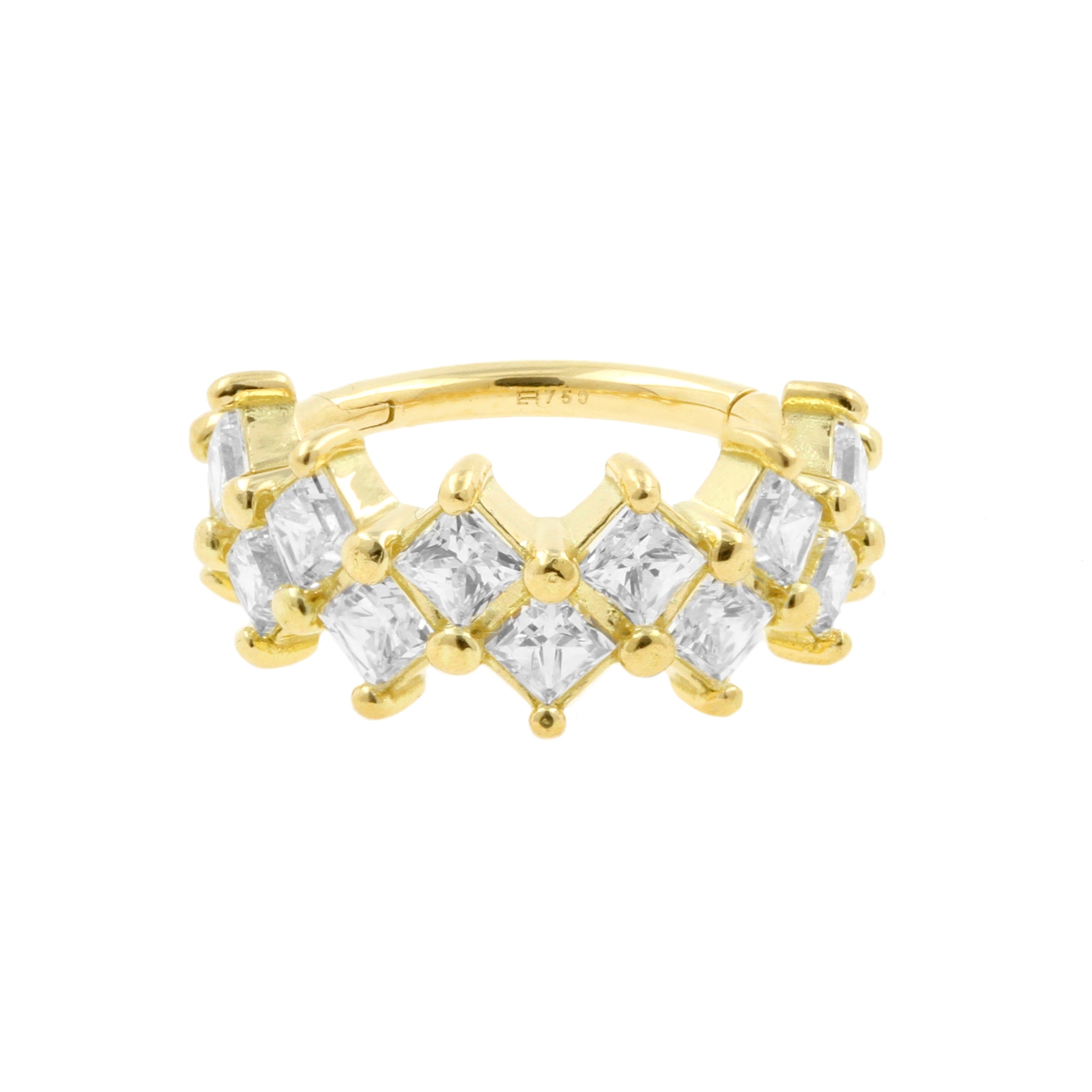 18 Karat Gold Click Ring - Zirkonia Squares