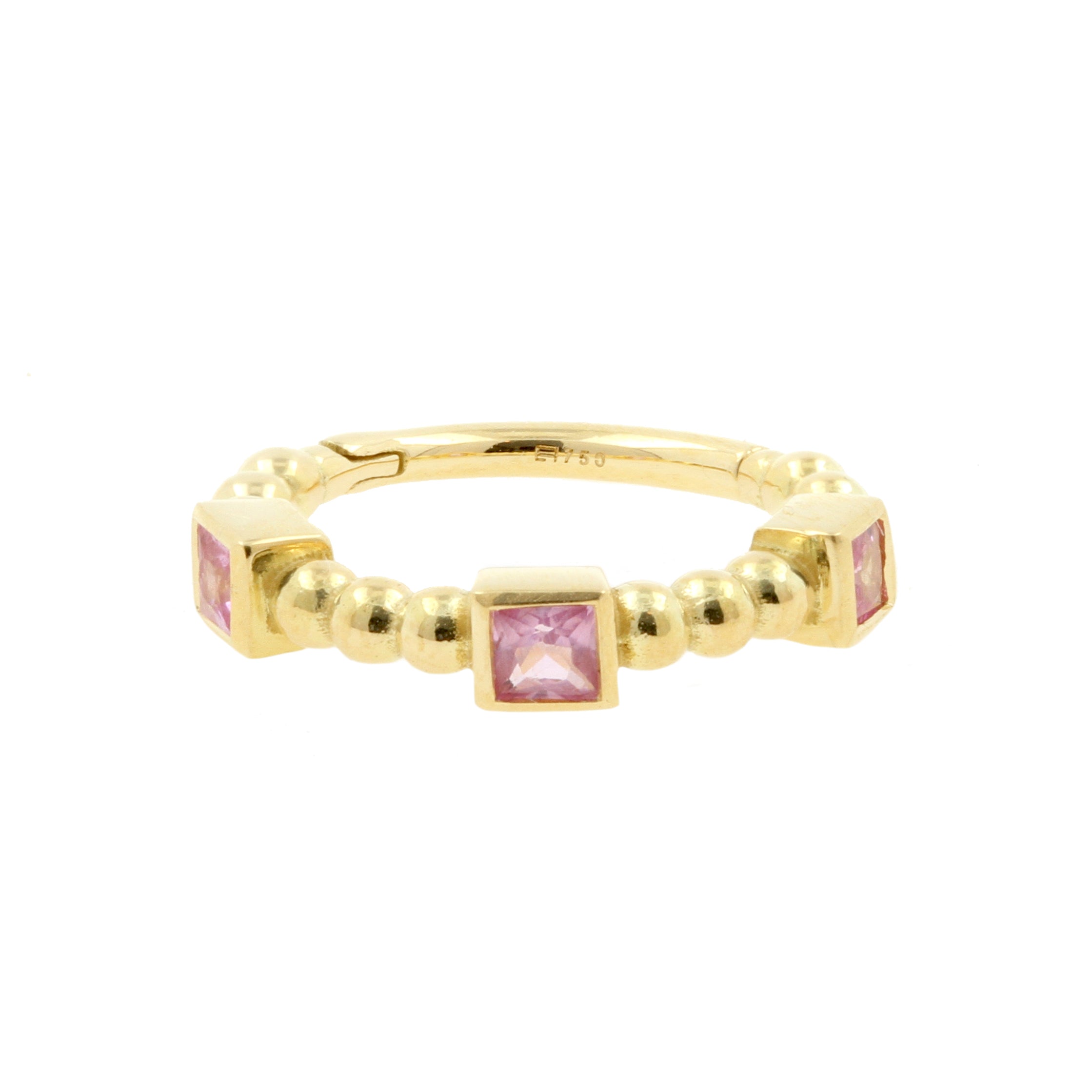 18 Karat Gold Click Ring - Pink Sapphire Vintage Square