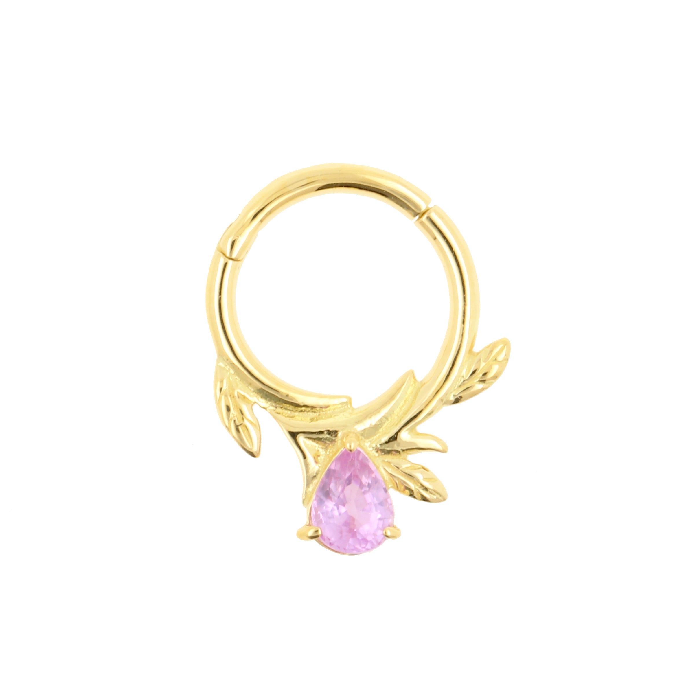 18 Karat Gold Click Ring - Pink Sapphire Vine