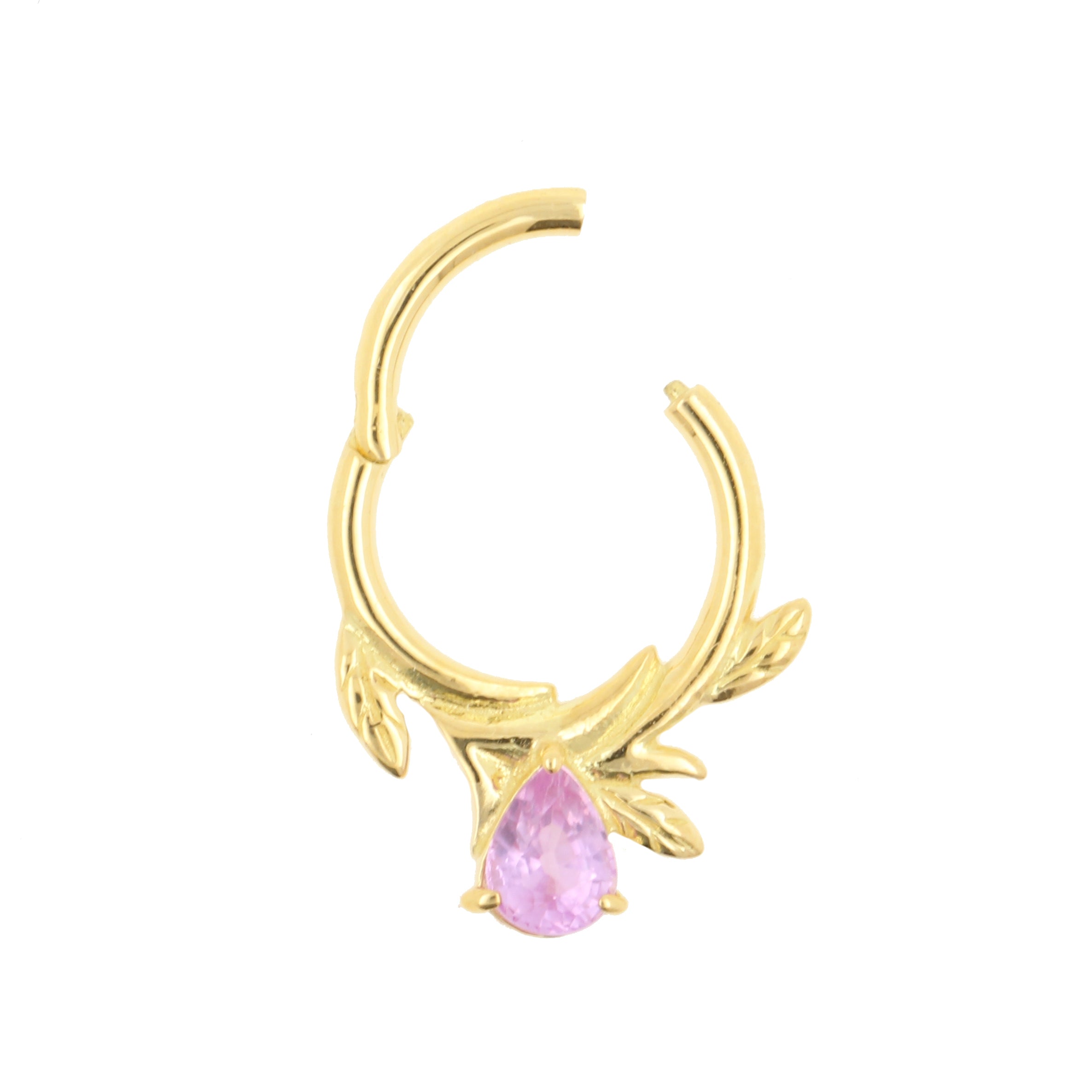 18 Karat Gold Click Ring - Pink Sapphire Vine