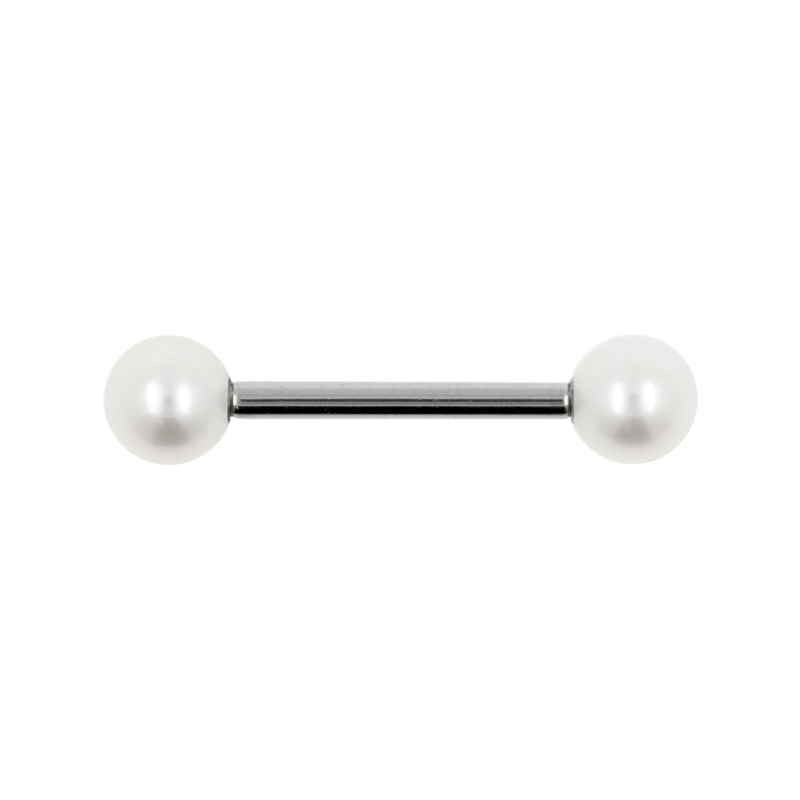 Titanium Barbell With Freshwater Pearls White