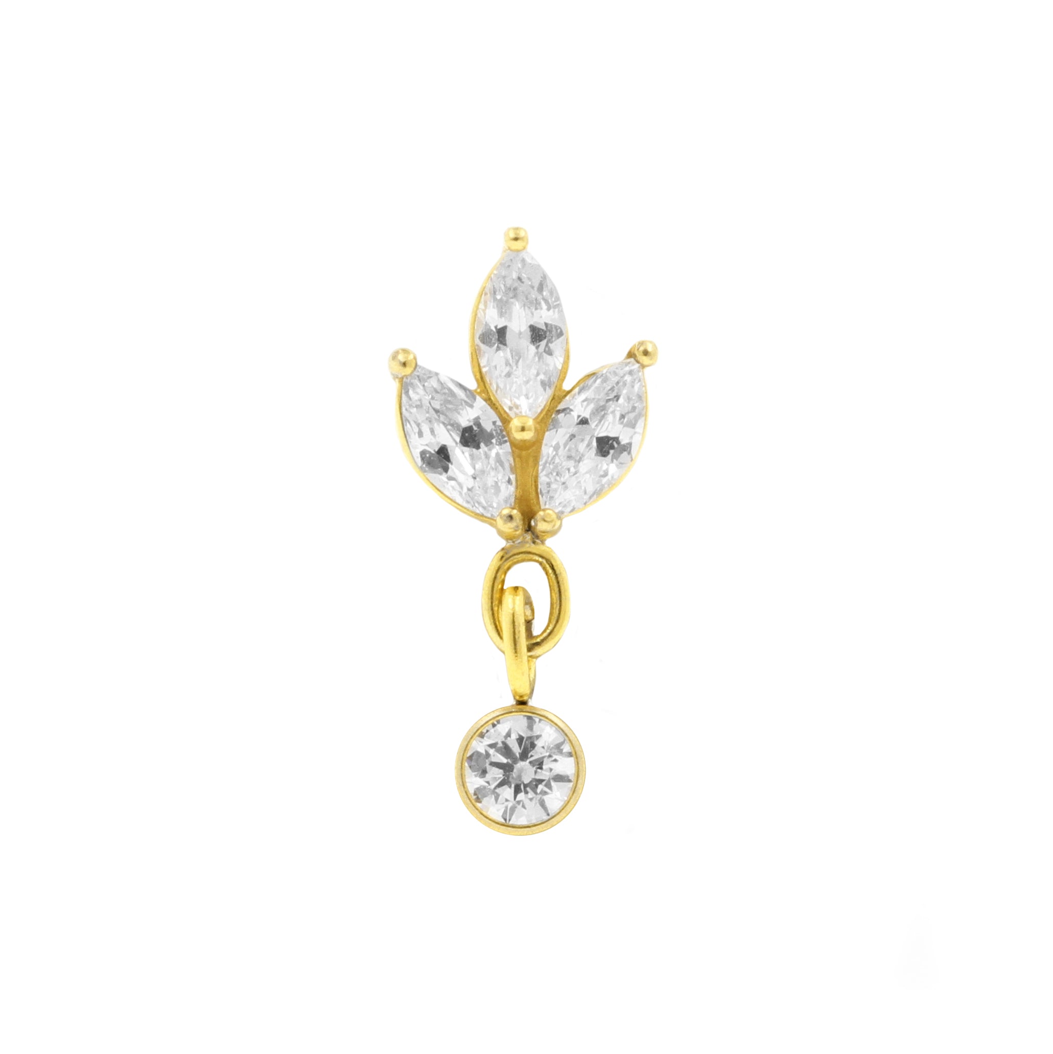 Surgical Steel Zirkonia Marquise With Charm Gold