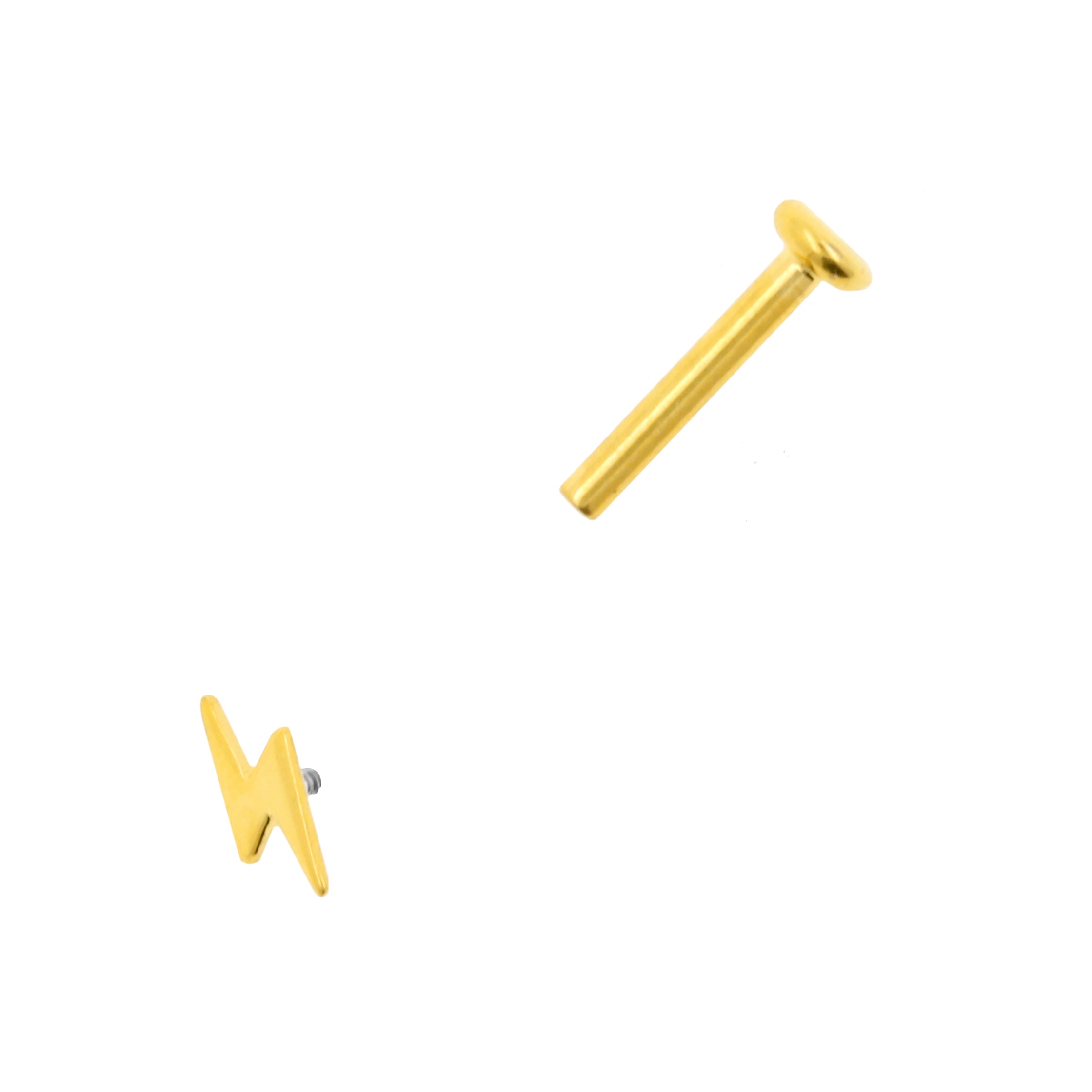 Titanium Labret Stud With Lightning Bolt - Right Gold