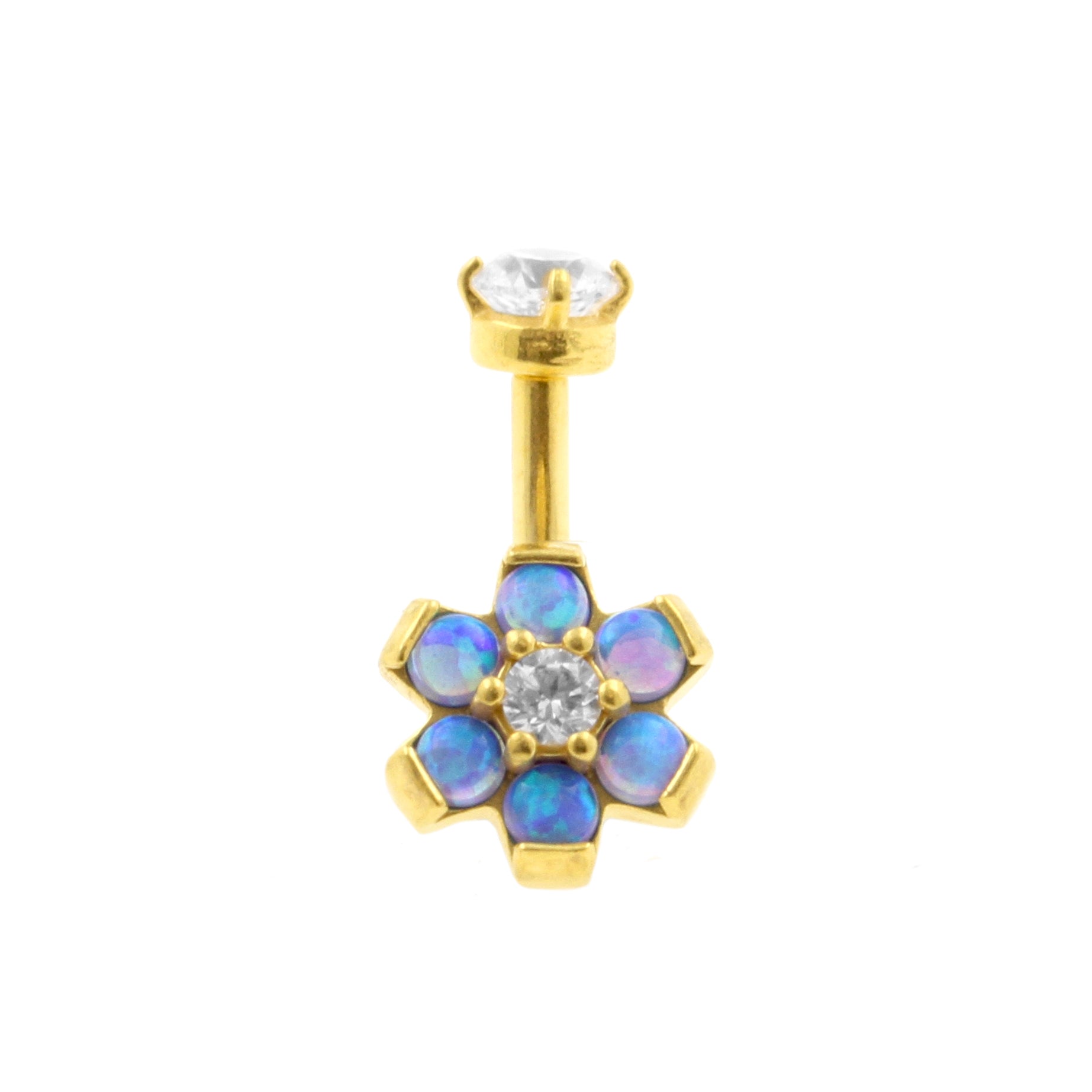 Chirurgisch Stalen Opaal Zirkonia Bloem - Rook Piercing Sapphire Blue Opal