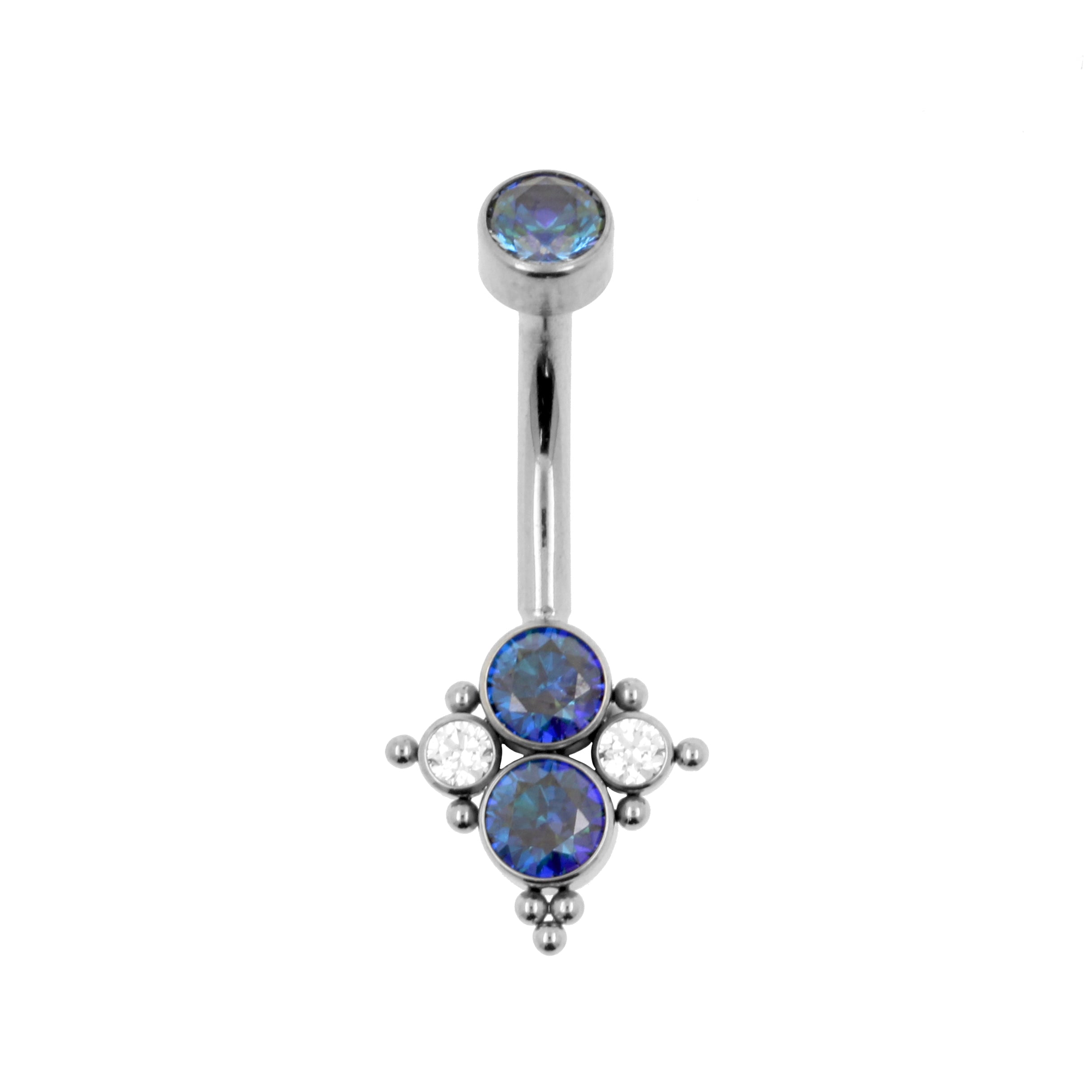 Titanium Zirconia Cluster Belly Ring Royal Blue / Clear