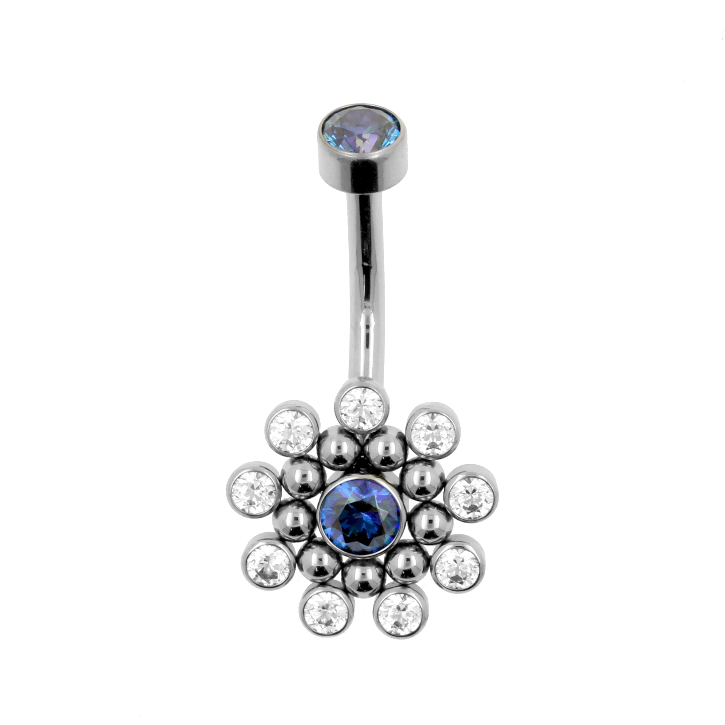 Titanium Zirconia Cluster Belly Ring Royal Blue / Clear