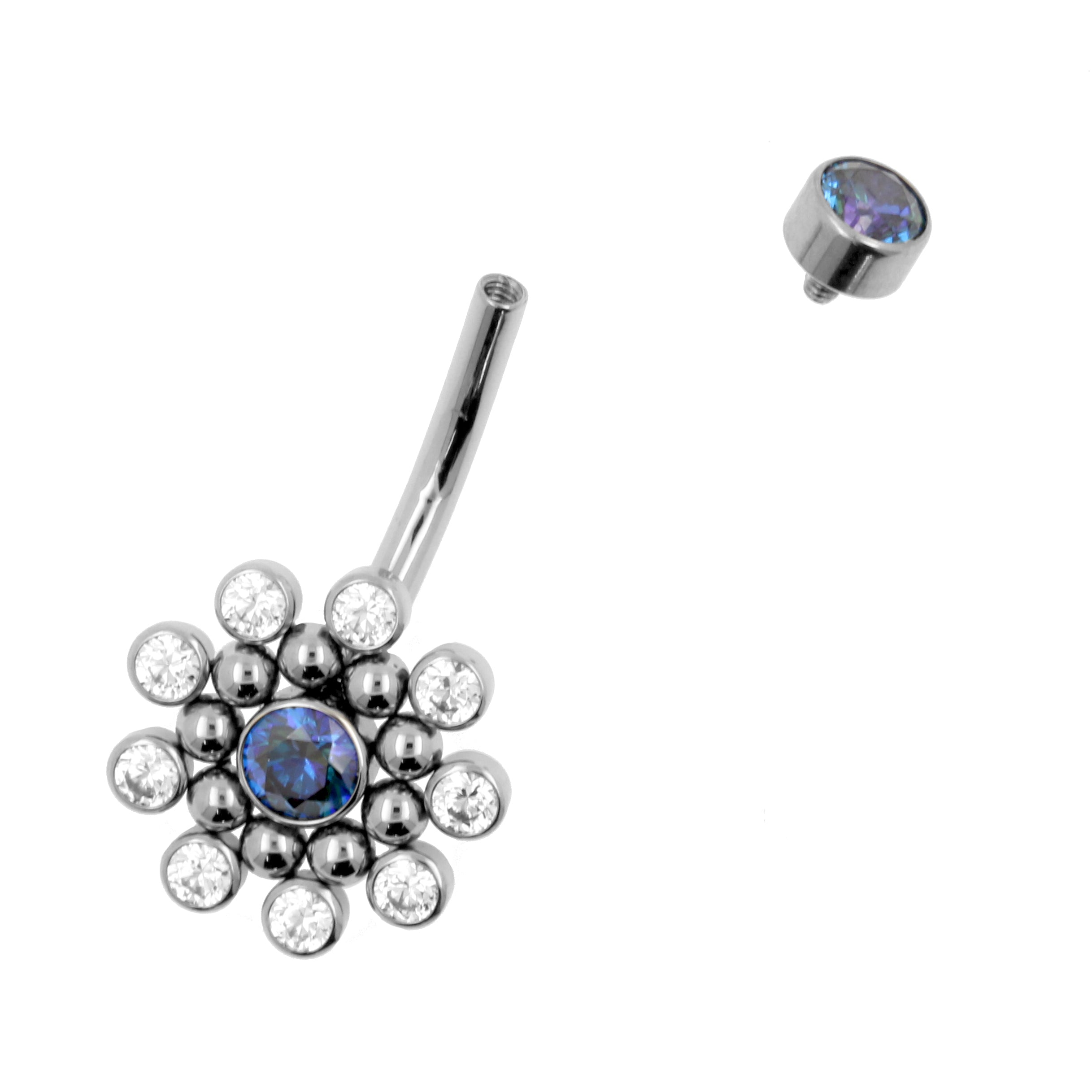 Titanium Zirconia Cluster Belly Ring Royal Blue / Clear