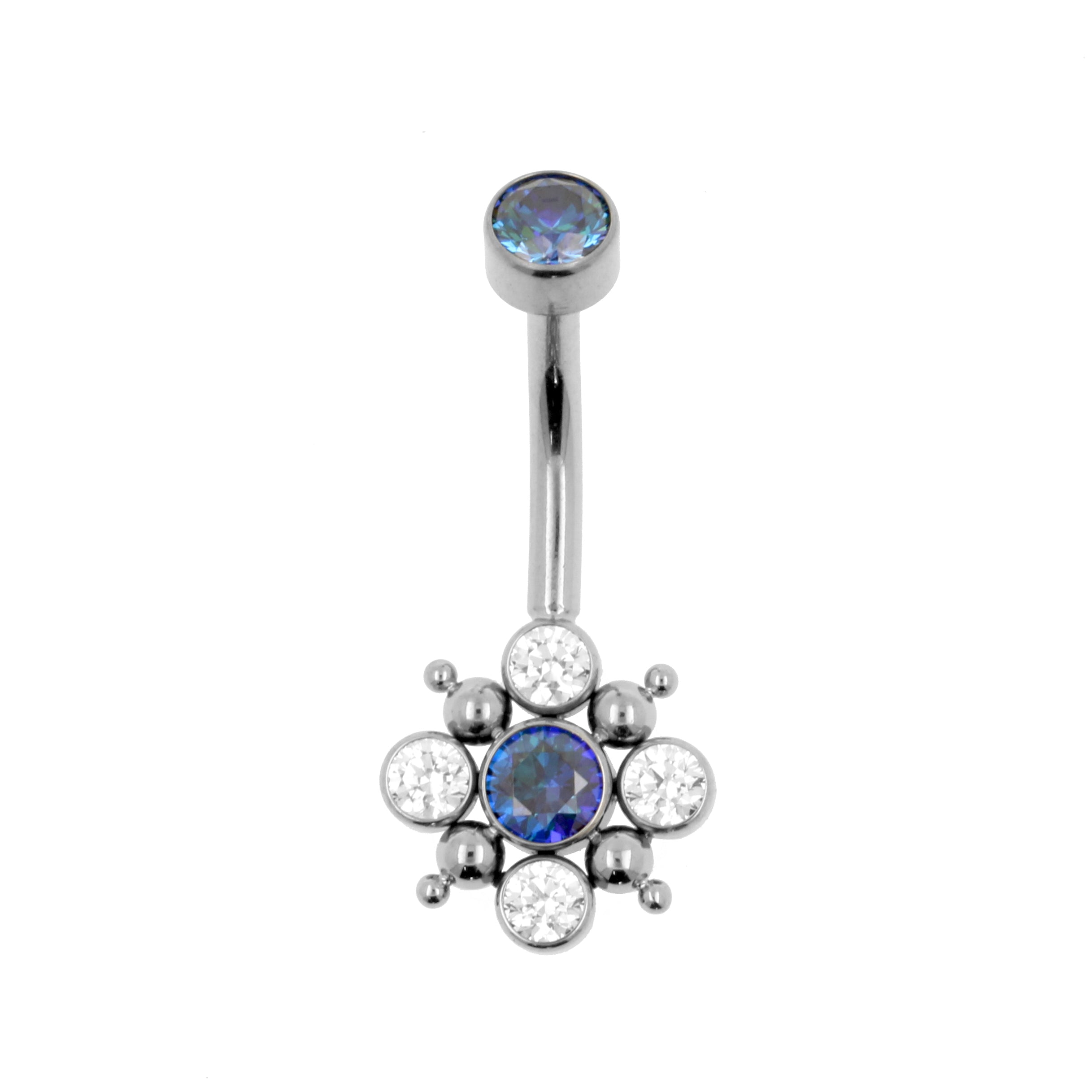 Titanium Zirconia Cluster Belly Ring Royal Blue / Clear