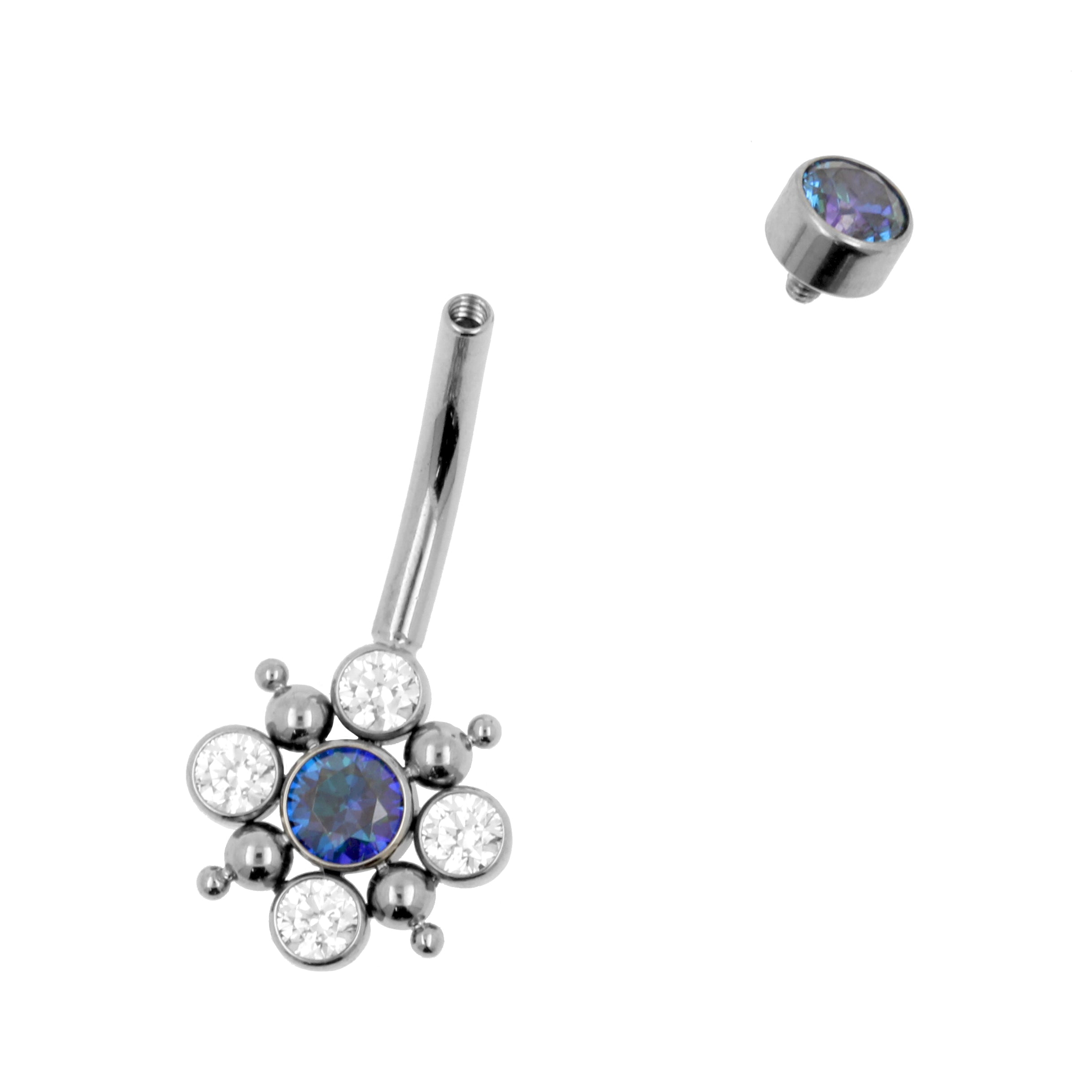 Titanium Zirconia Cluster Belly Ring Royal Blue / Clear