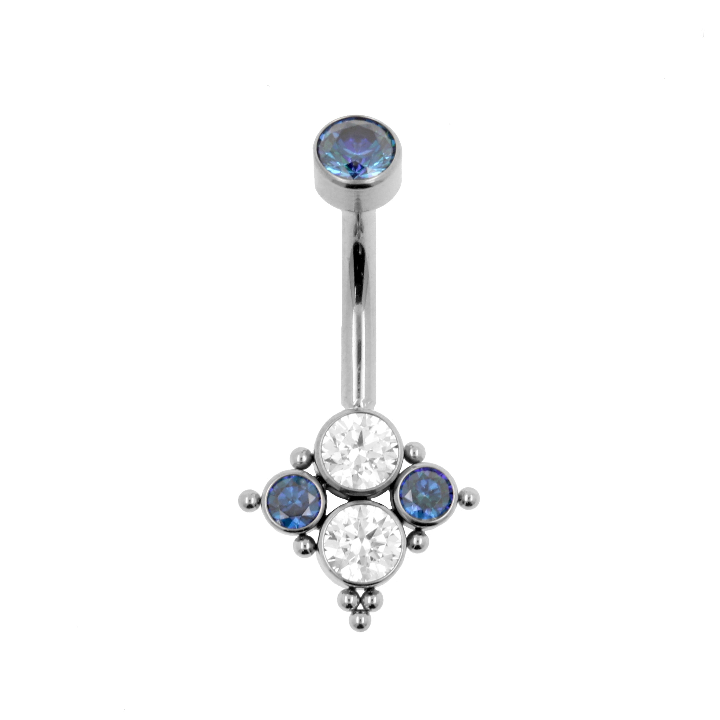 Titanium Zirconia Cluster Belly Ring Royal Blue / Clear