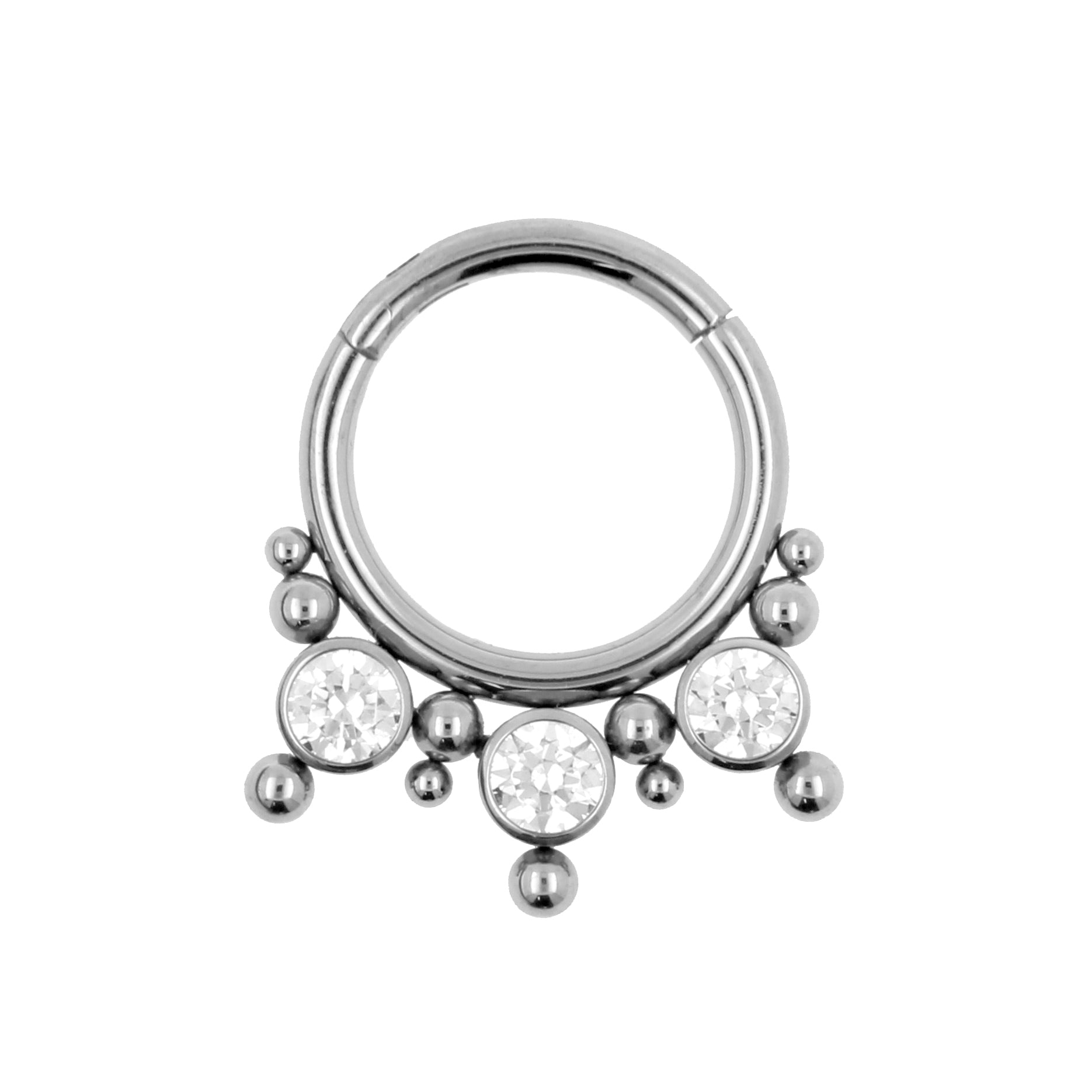 Titanium Zirconia Cluster Click Ring Clear