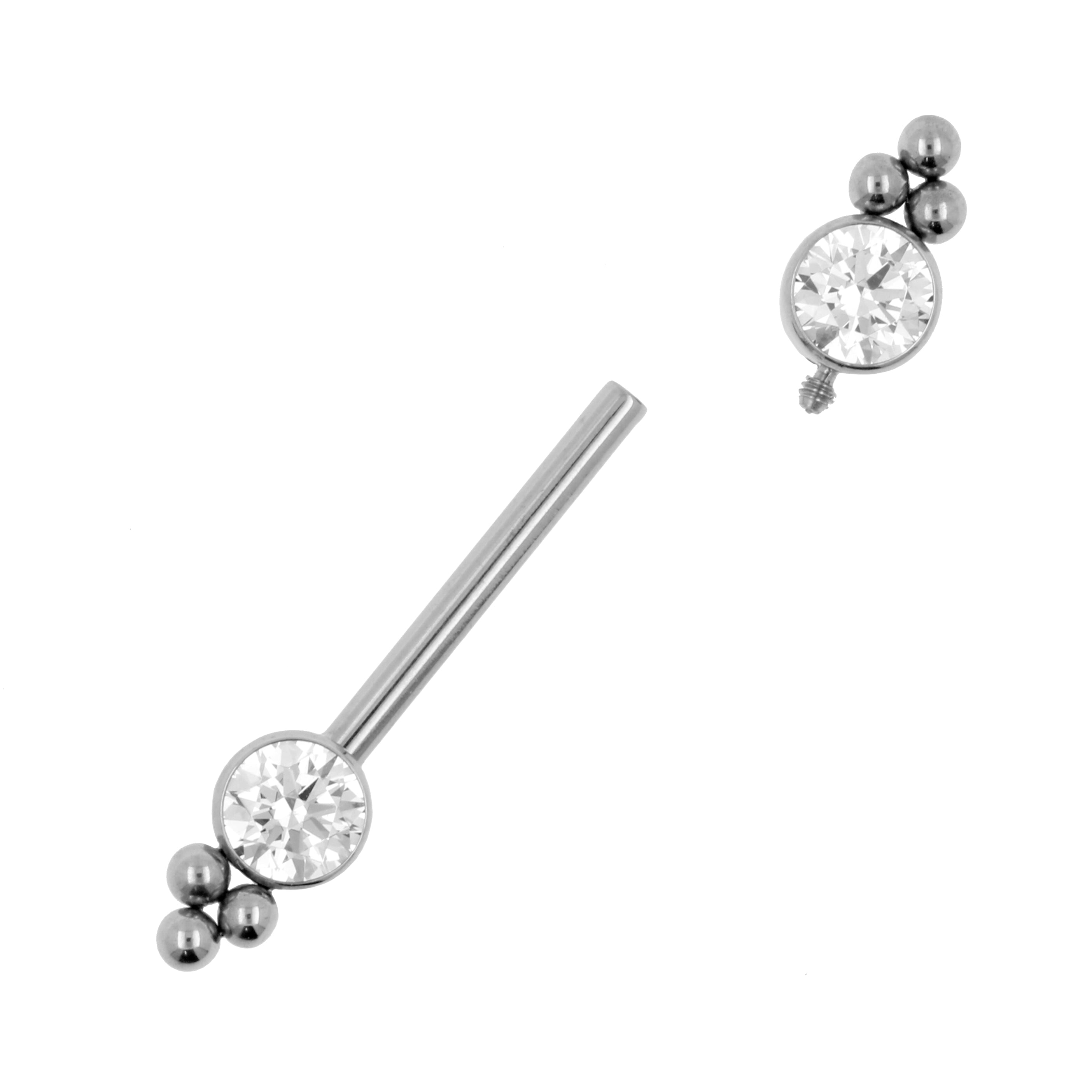 Titanium Nipple Barbell With Zirconia Cluster Silver