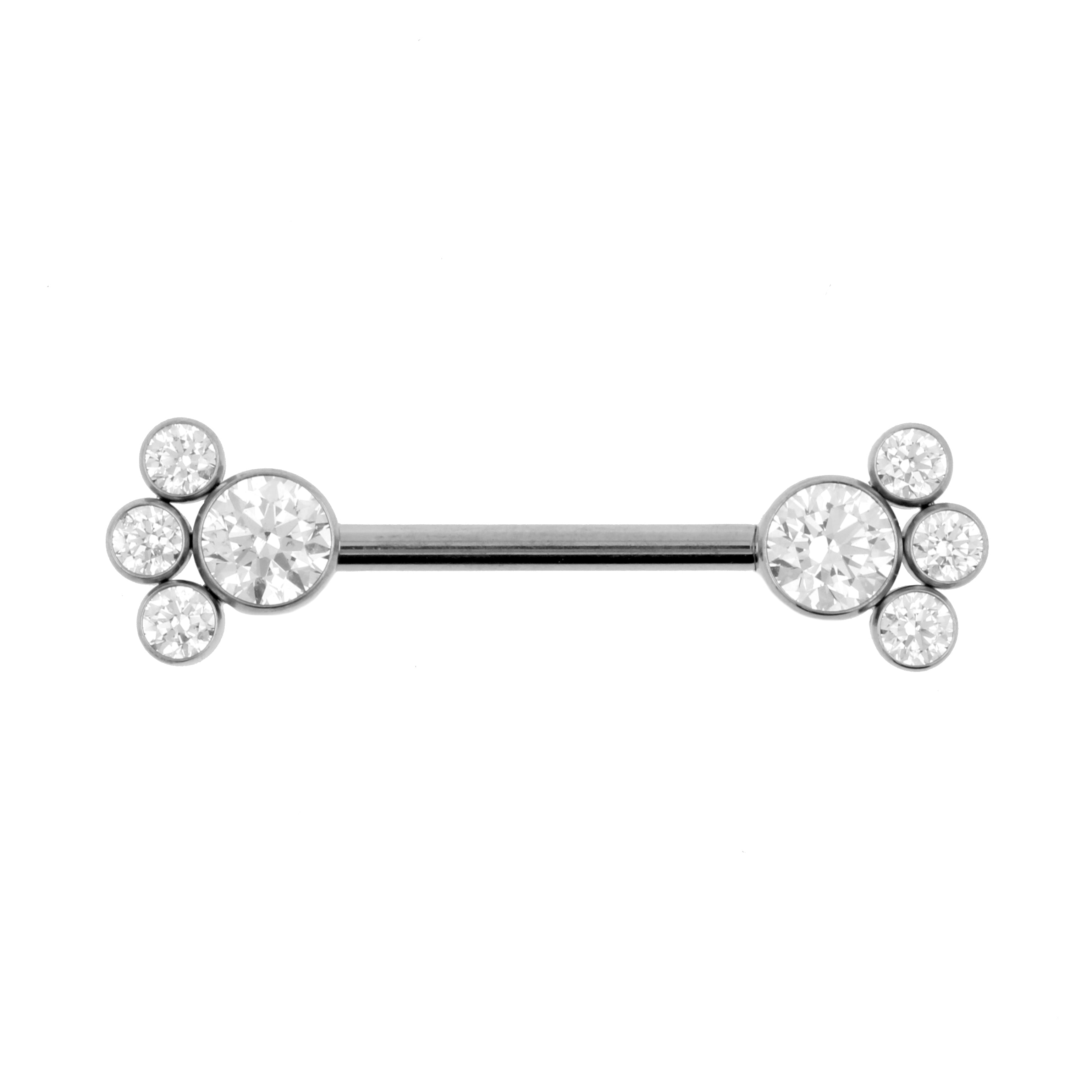 Titanium Nipple Barbell With Zirconia Cluster Silver