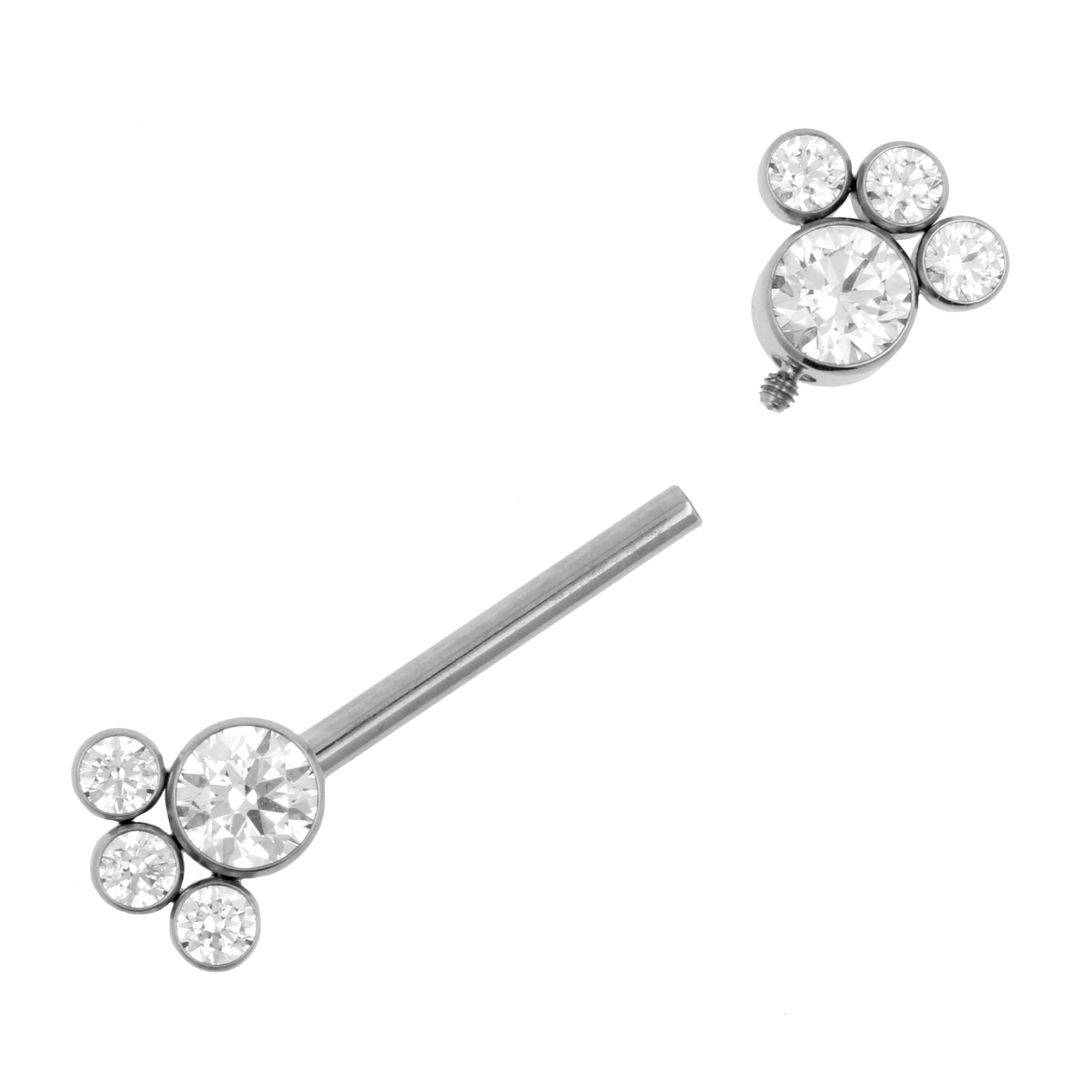 Titanium Nipple Barbell With Zirconia Cluster Silver