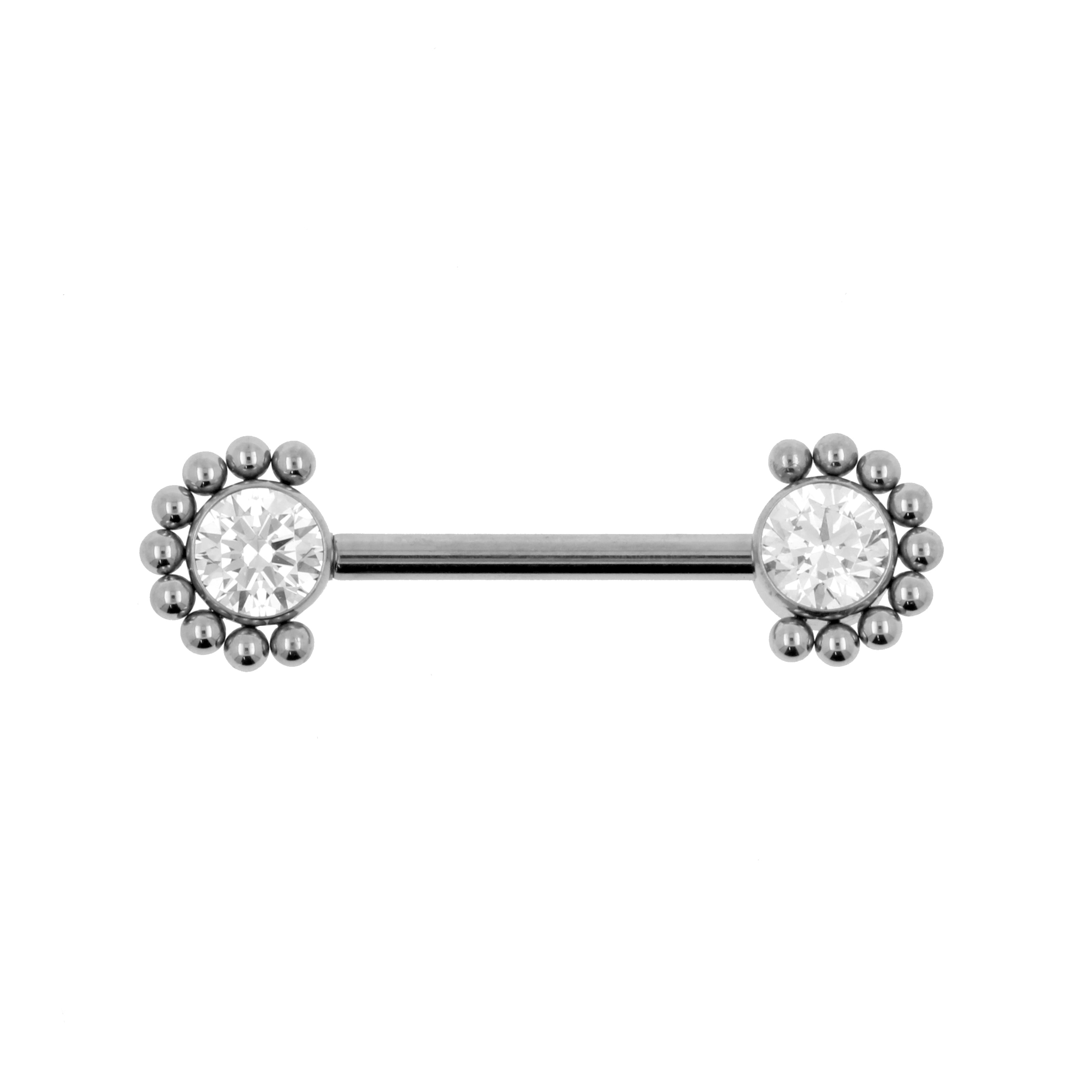 Titanium Nipple Barbell With Zirconia Cluster Silver