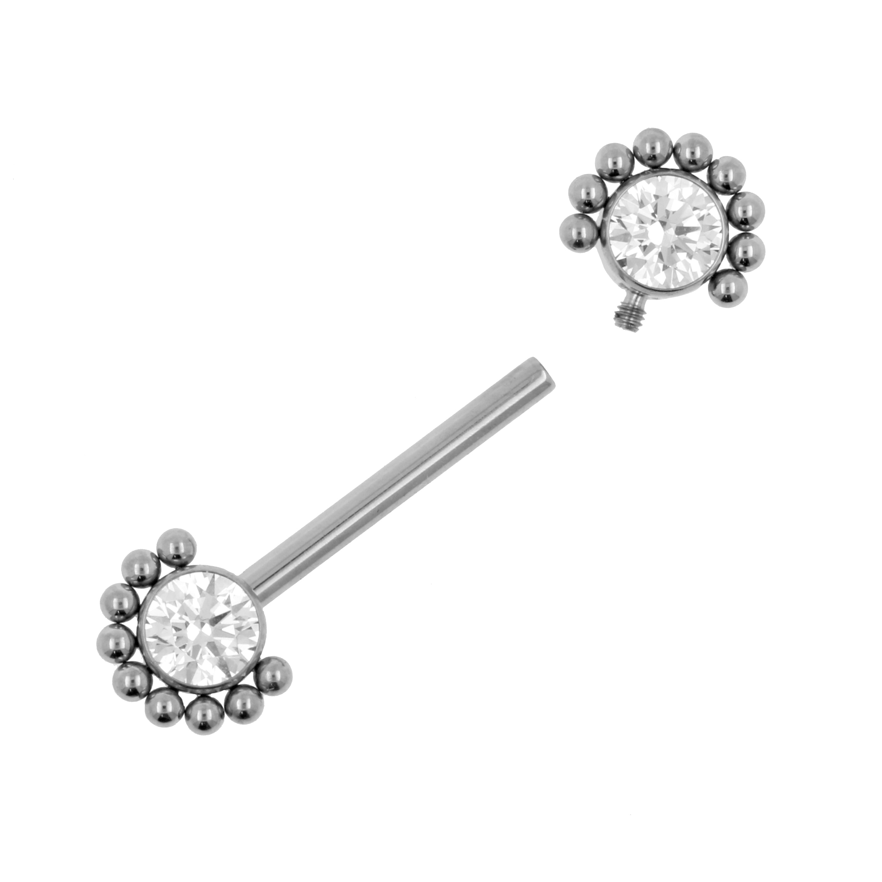 Titanium Nipple Barbell With Zirconia Cluster Silver