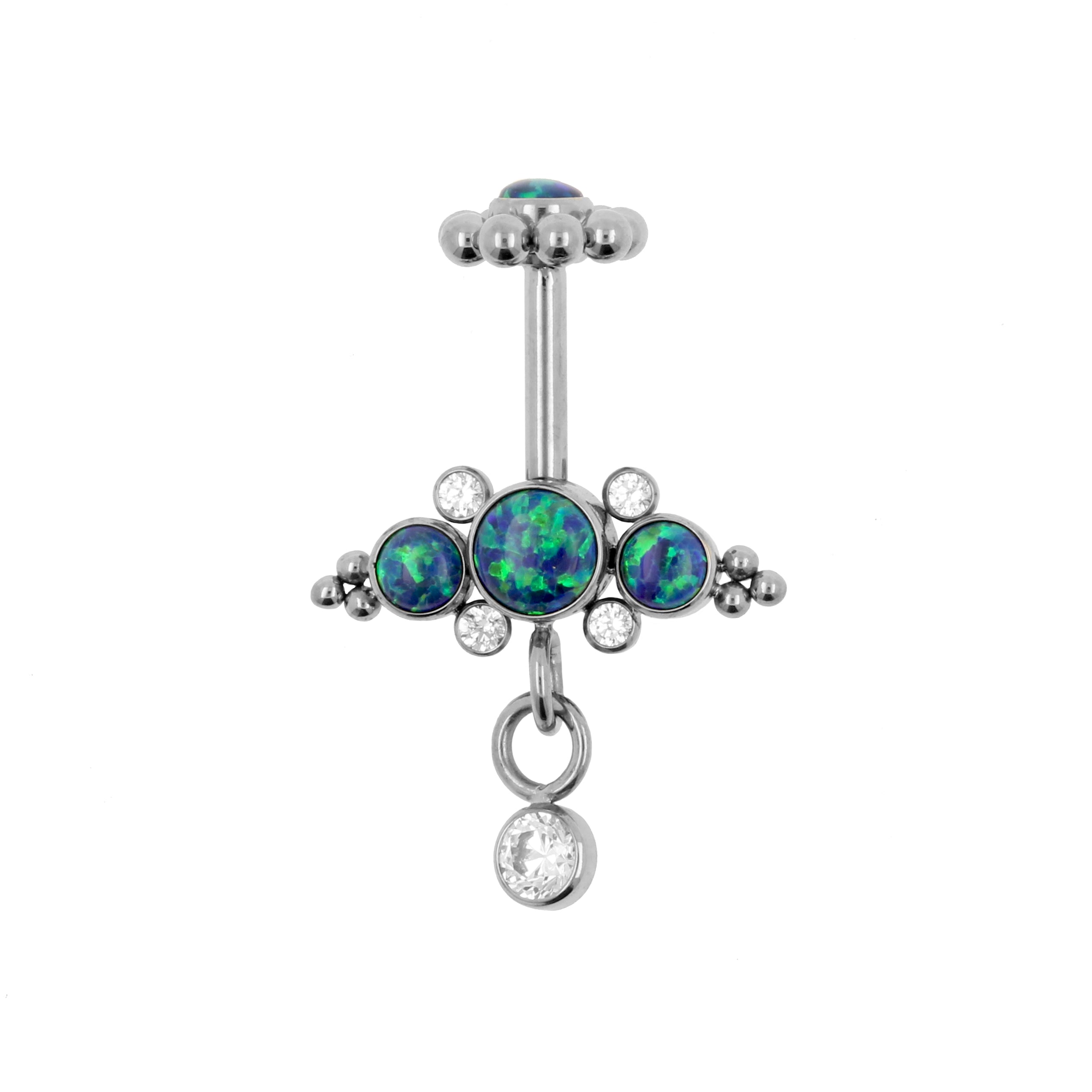 Titanium Vertical Helix - Opal And Zirconia Dangle Cluster Black Opal