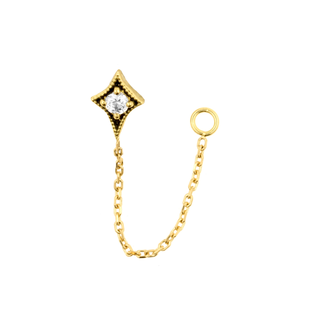 18 Karat Gold Zirconia Dotted Star With Chain