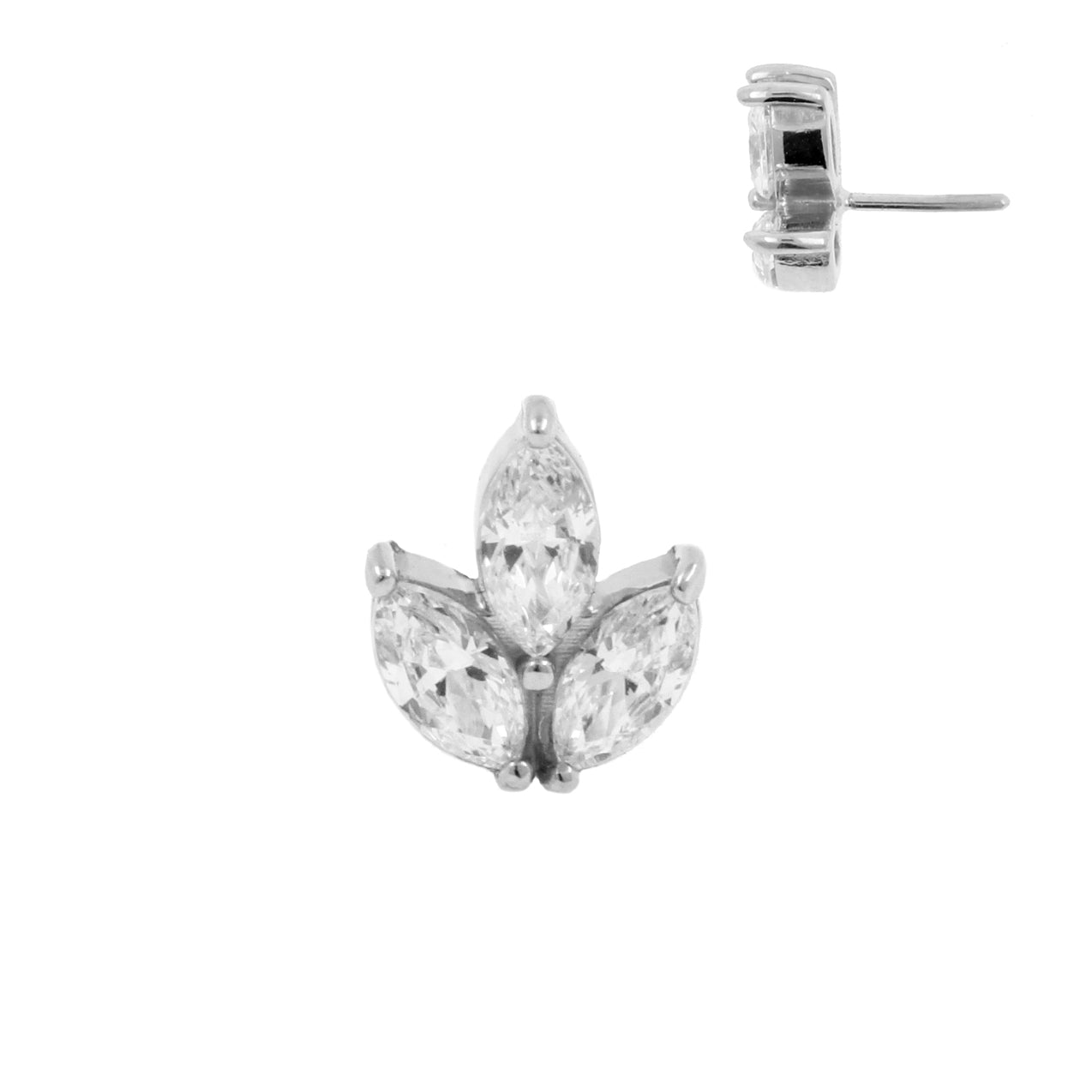 Nickel-Free Stainless Steel Zirconia Marquise Cluster Silver