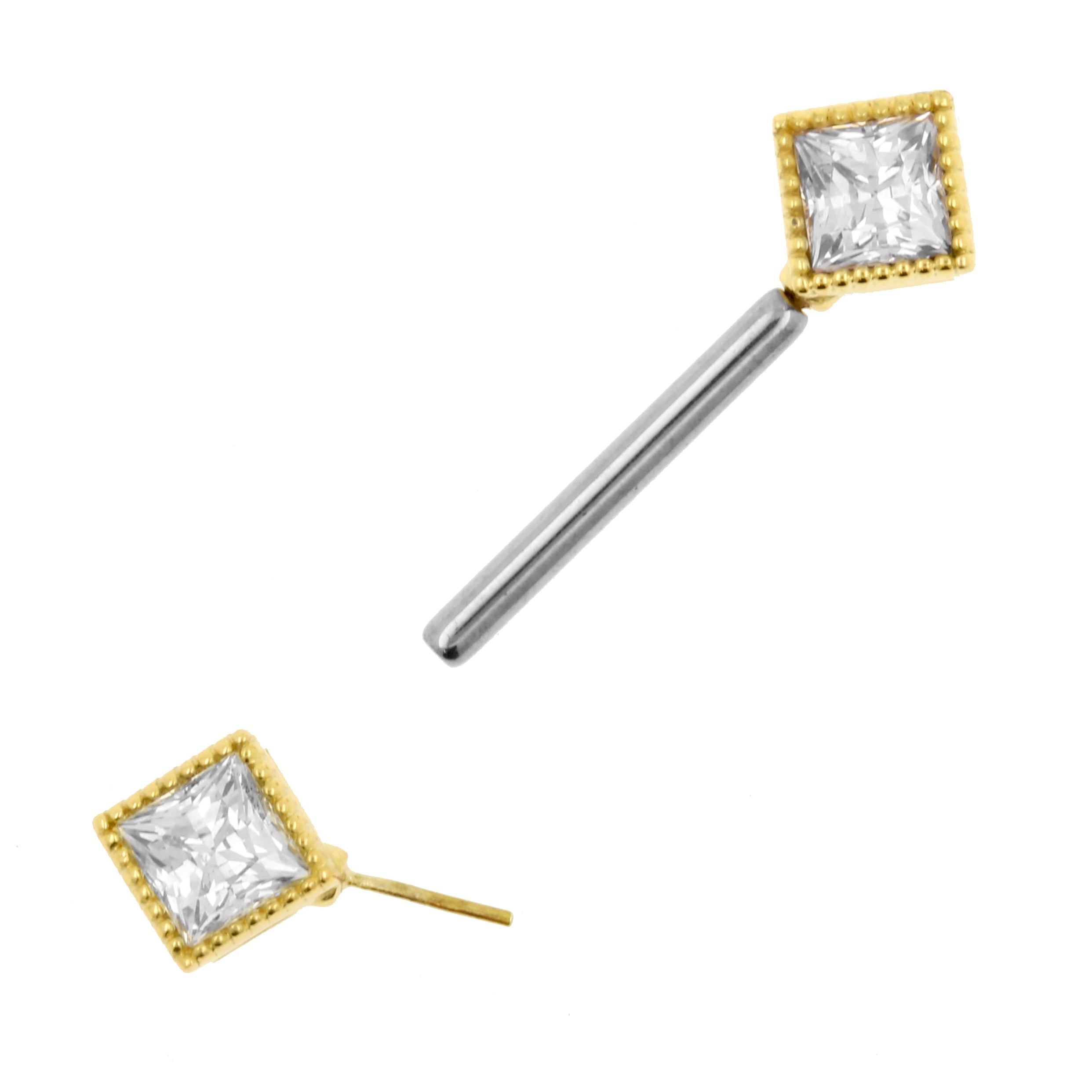 18 Karat Gold Nipple Barbell With Squares