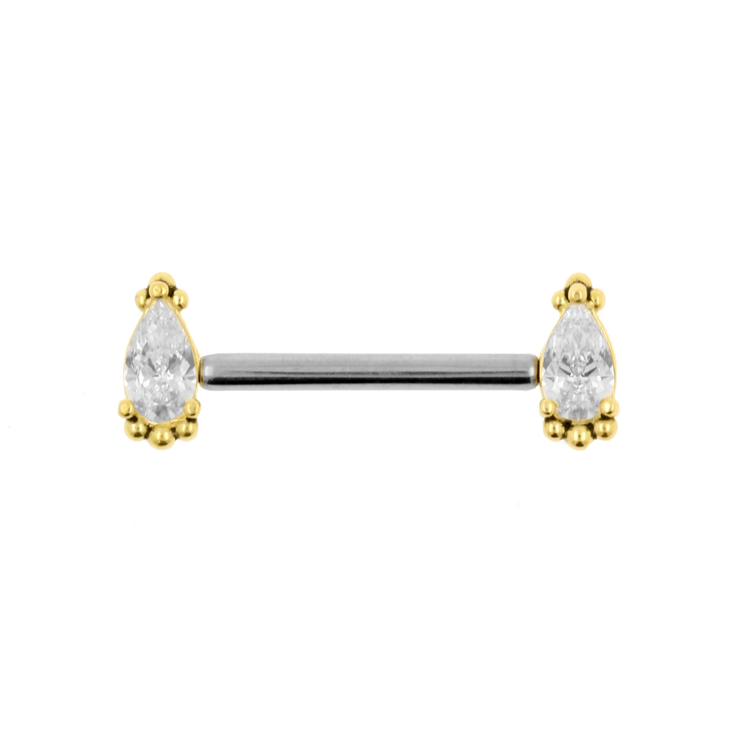 18 Karat Gold Nipple Barbell With Vintage Marquise