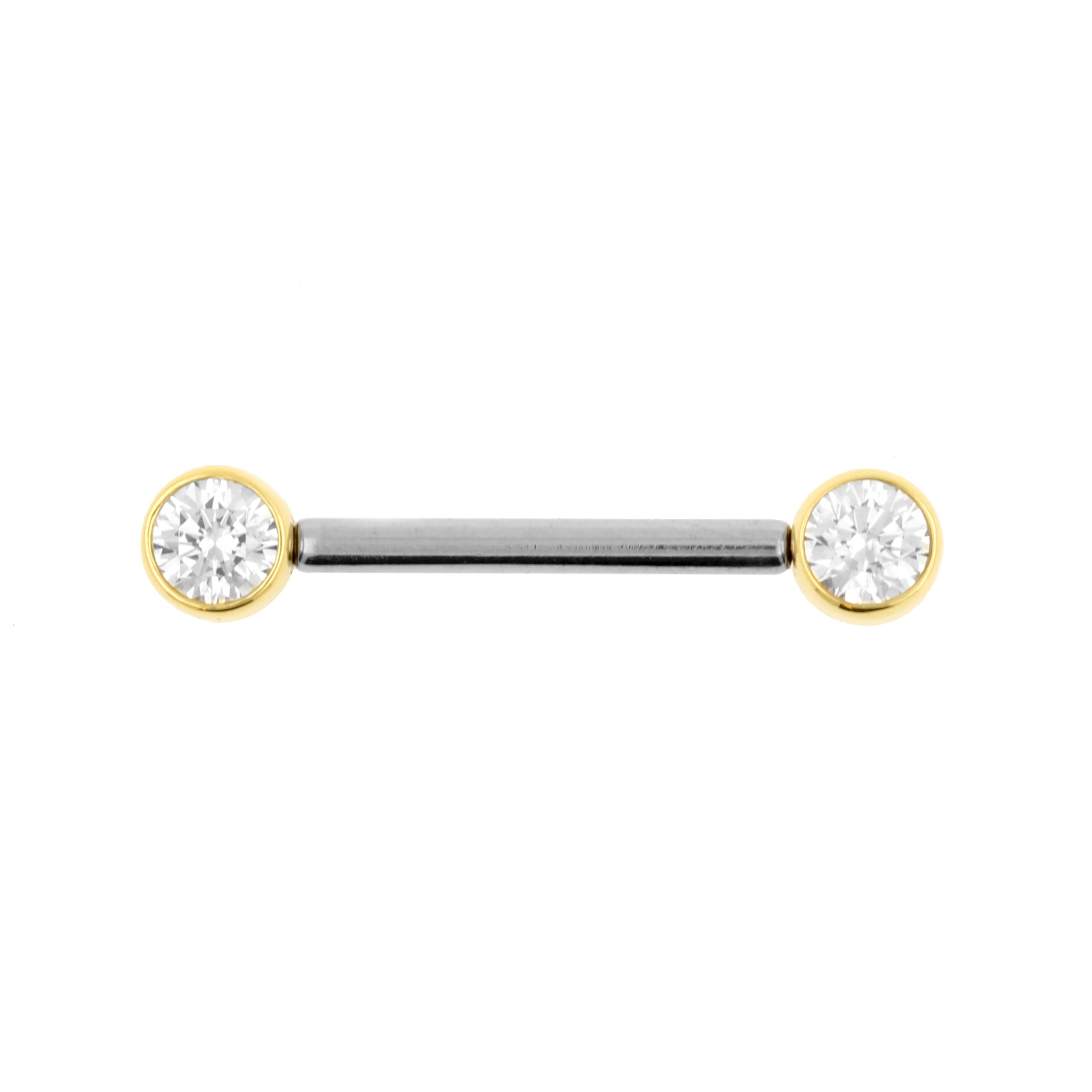 18 Karat Gold Nipple Barbell With Zirconia Discs