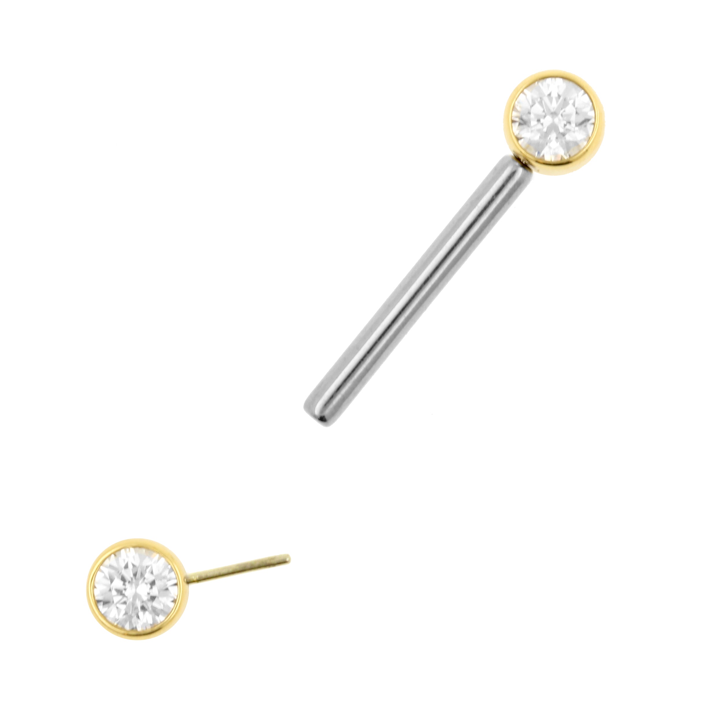 18 Karat Gold Nipple Barbell With Zirconia Discs