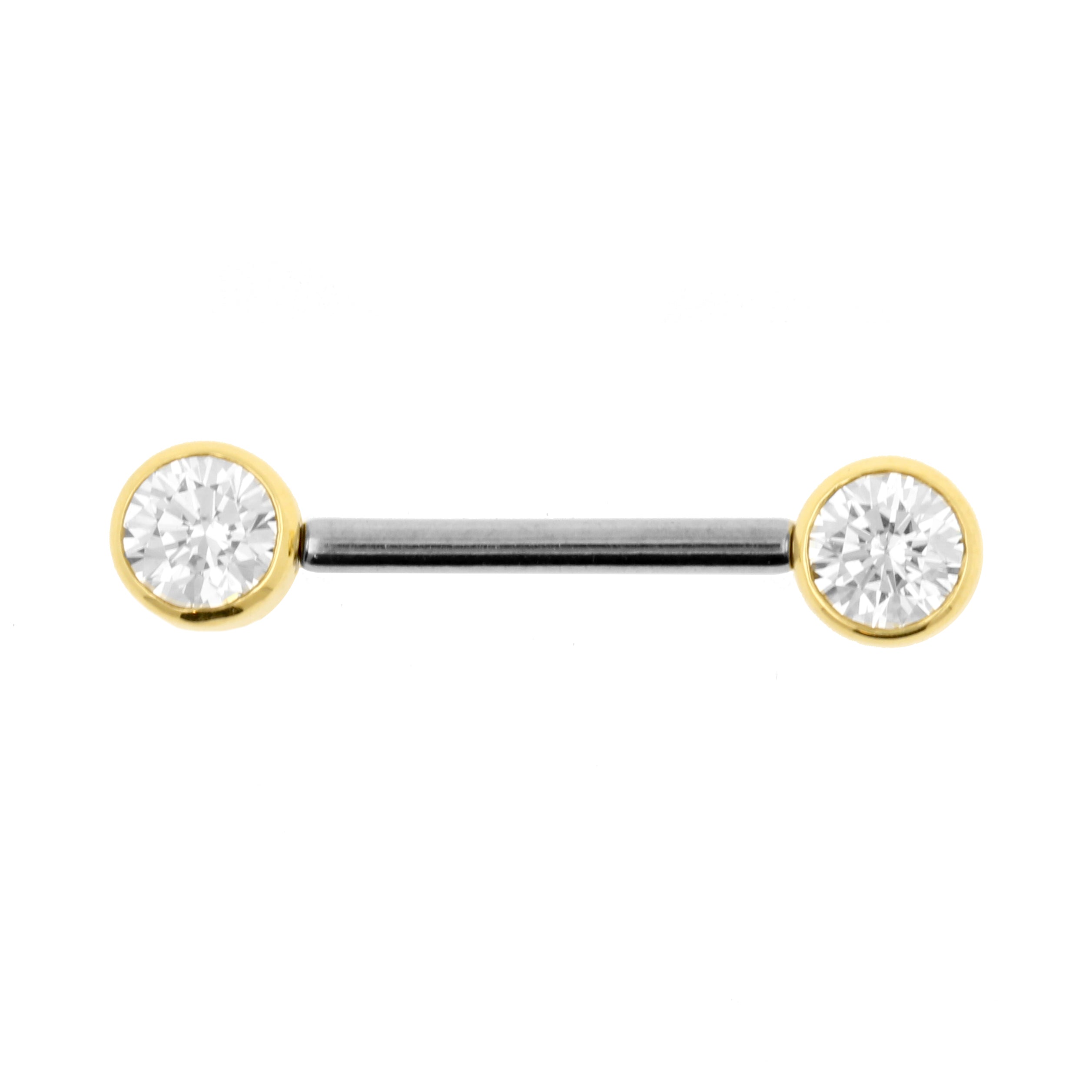 18 Karat Gold Nipple Barbell With Zirconia Discs