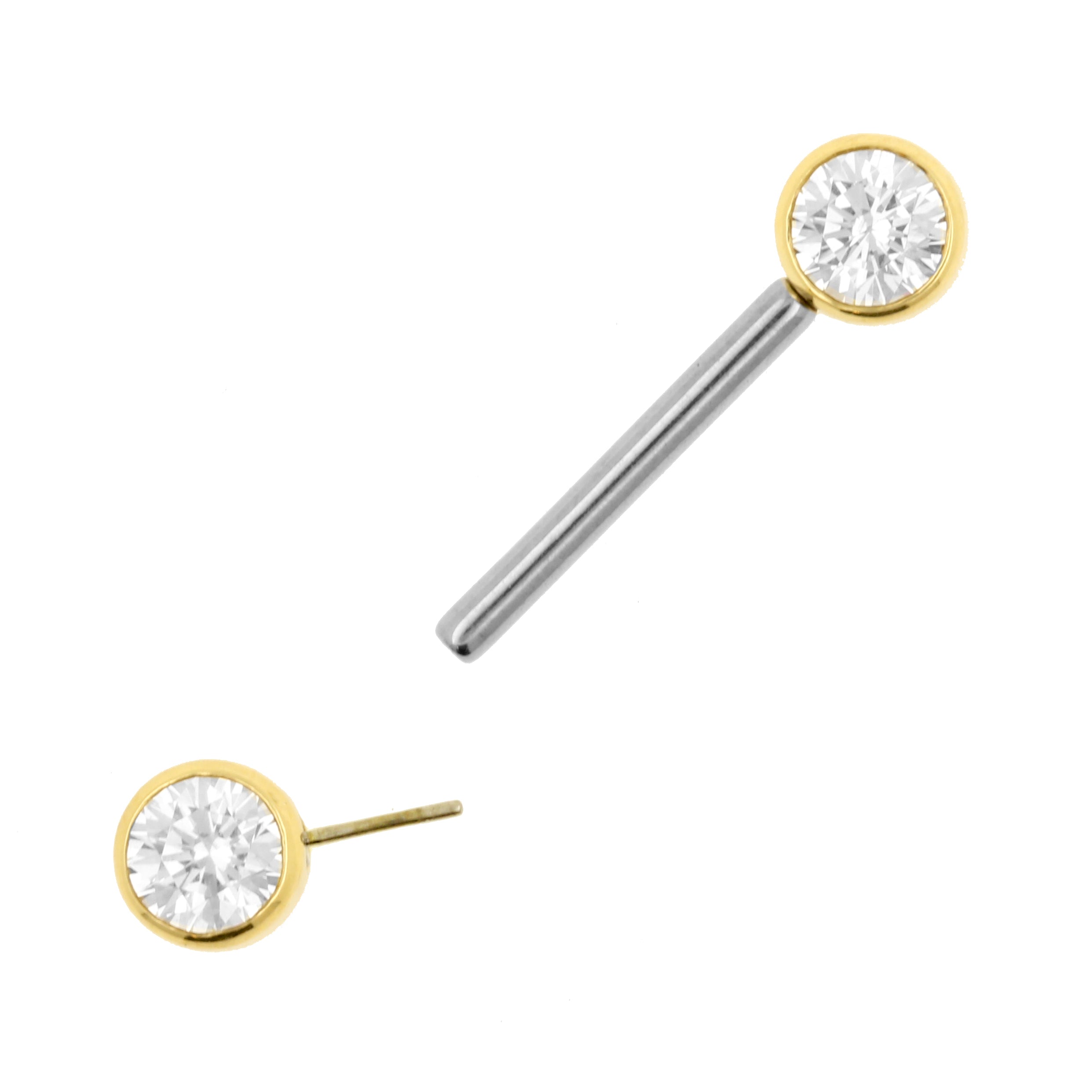 18 Karat Gold Nipple Barbell With Zirconia Discs