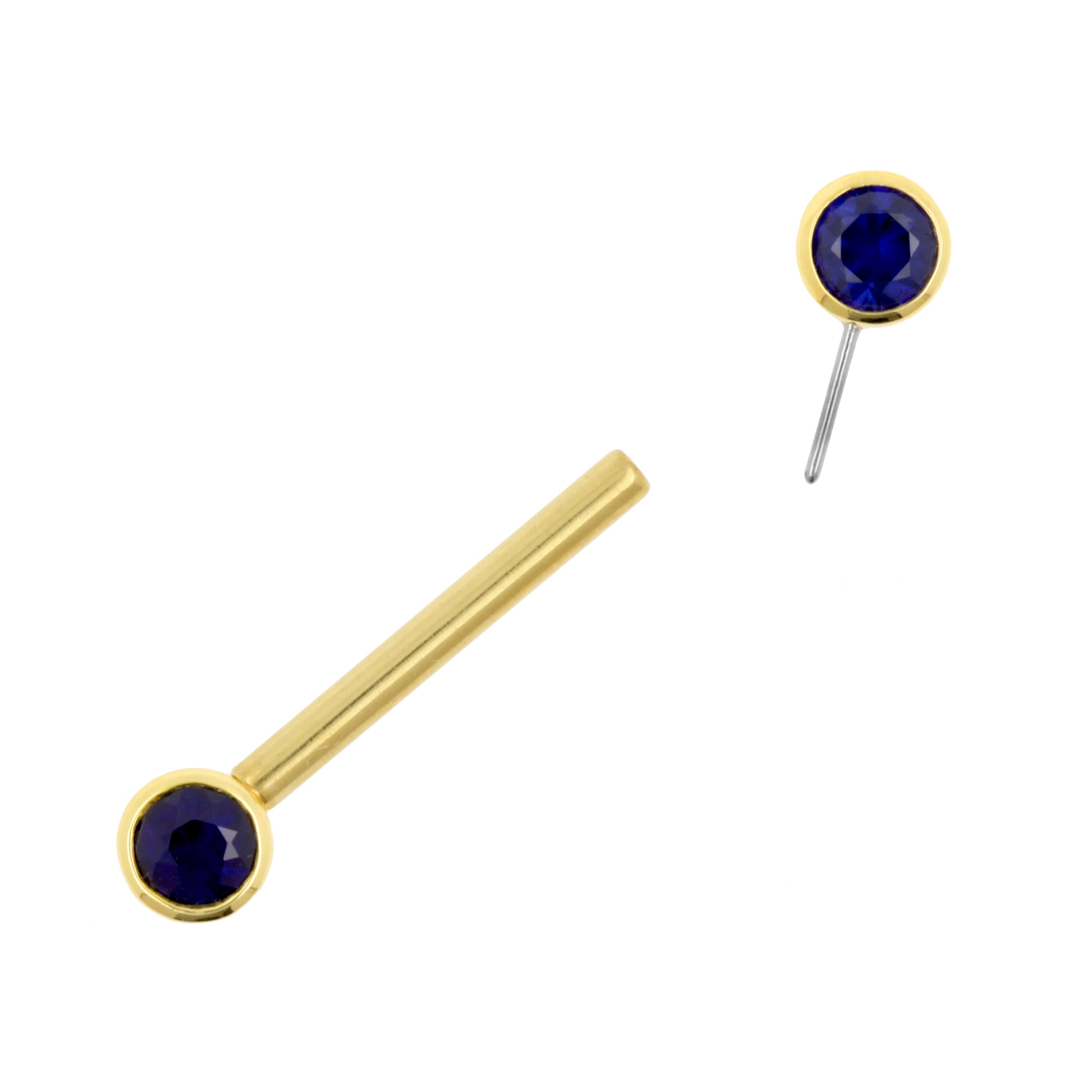 18 Karat Gold Nipple Barbell With Diffusion Sapphire Discs