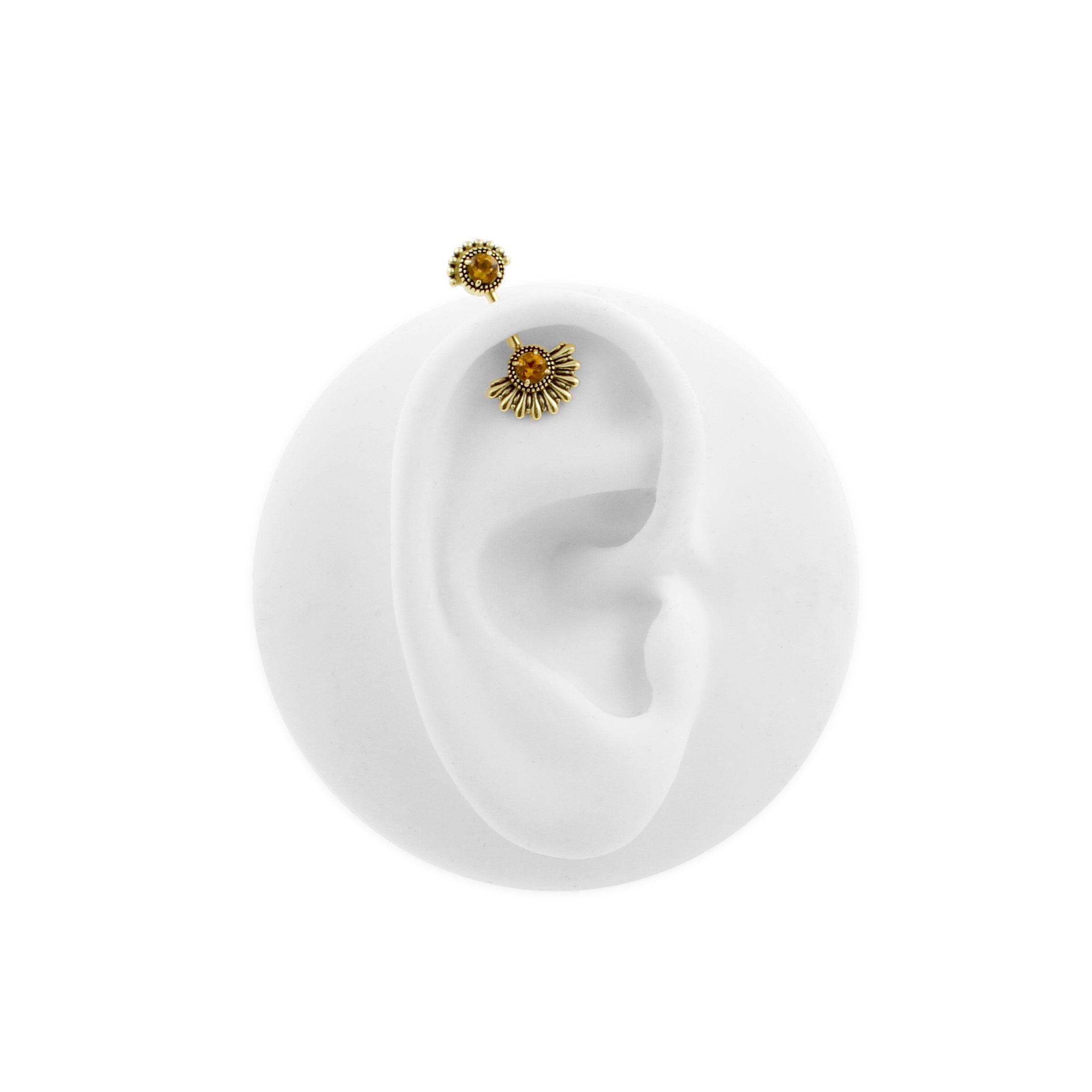 18 Karat Gold Vertical Helix Citrine Stud