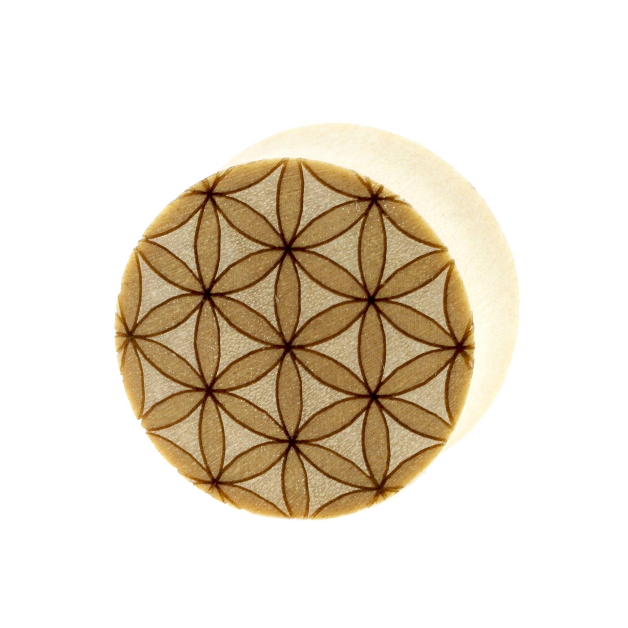 Wood Flower of Life Plugs - Crocodile Light Brown