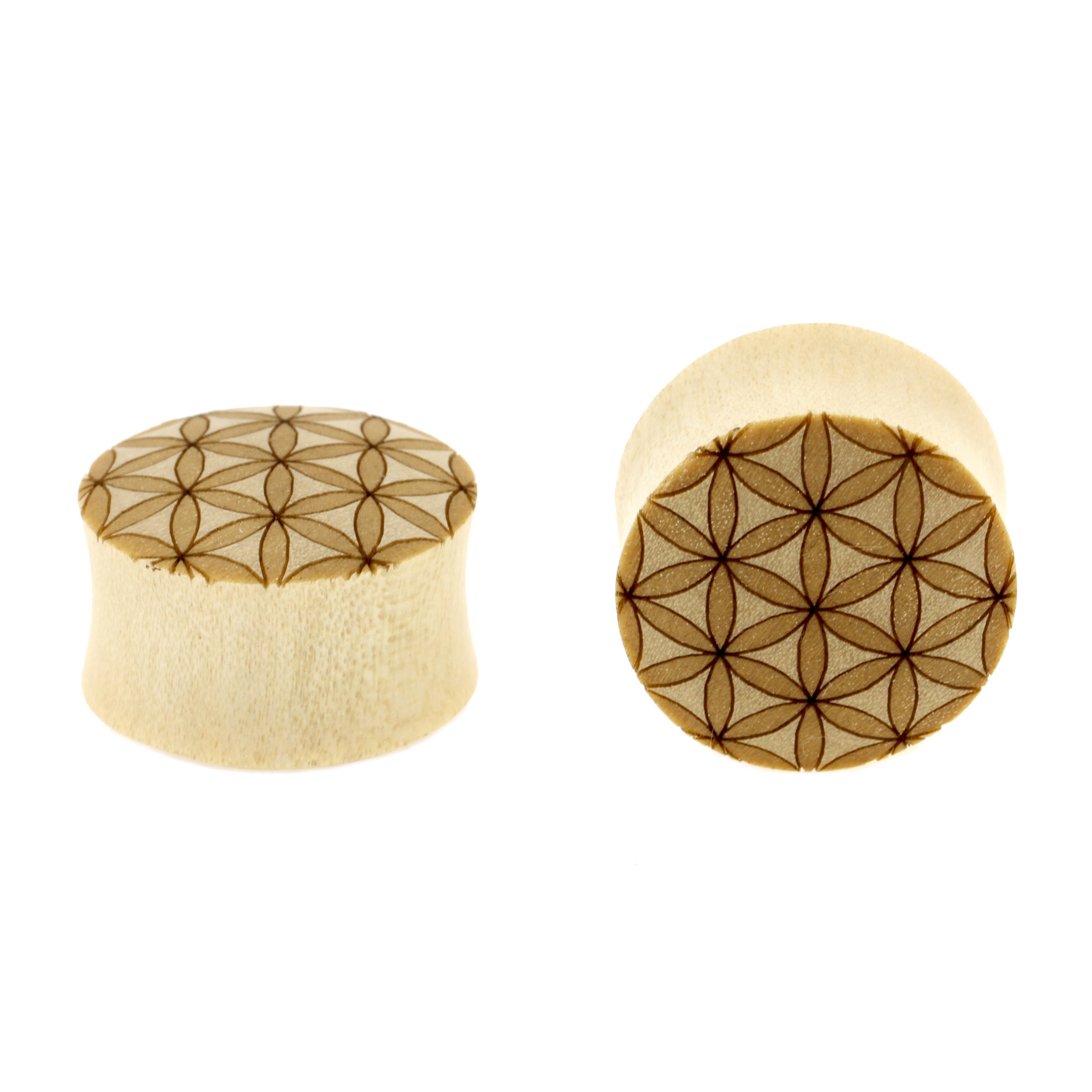 Wood Flower of Life Plugs - Crocodile Light Brown